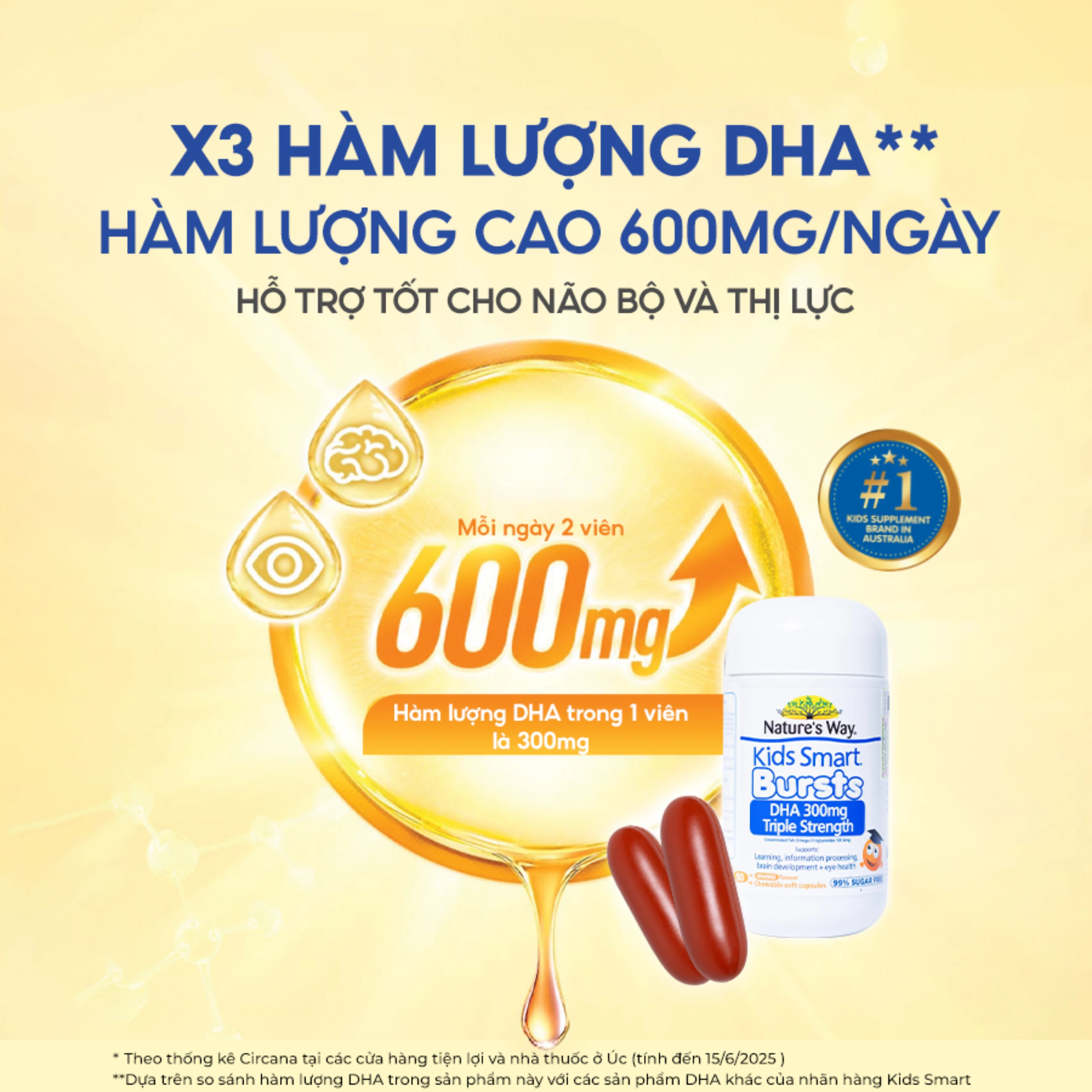 Viên nhai hỗ trợ bổ não Kids Smart Bursts DHA 300mg Nature's Way (50 viên)