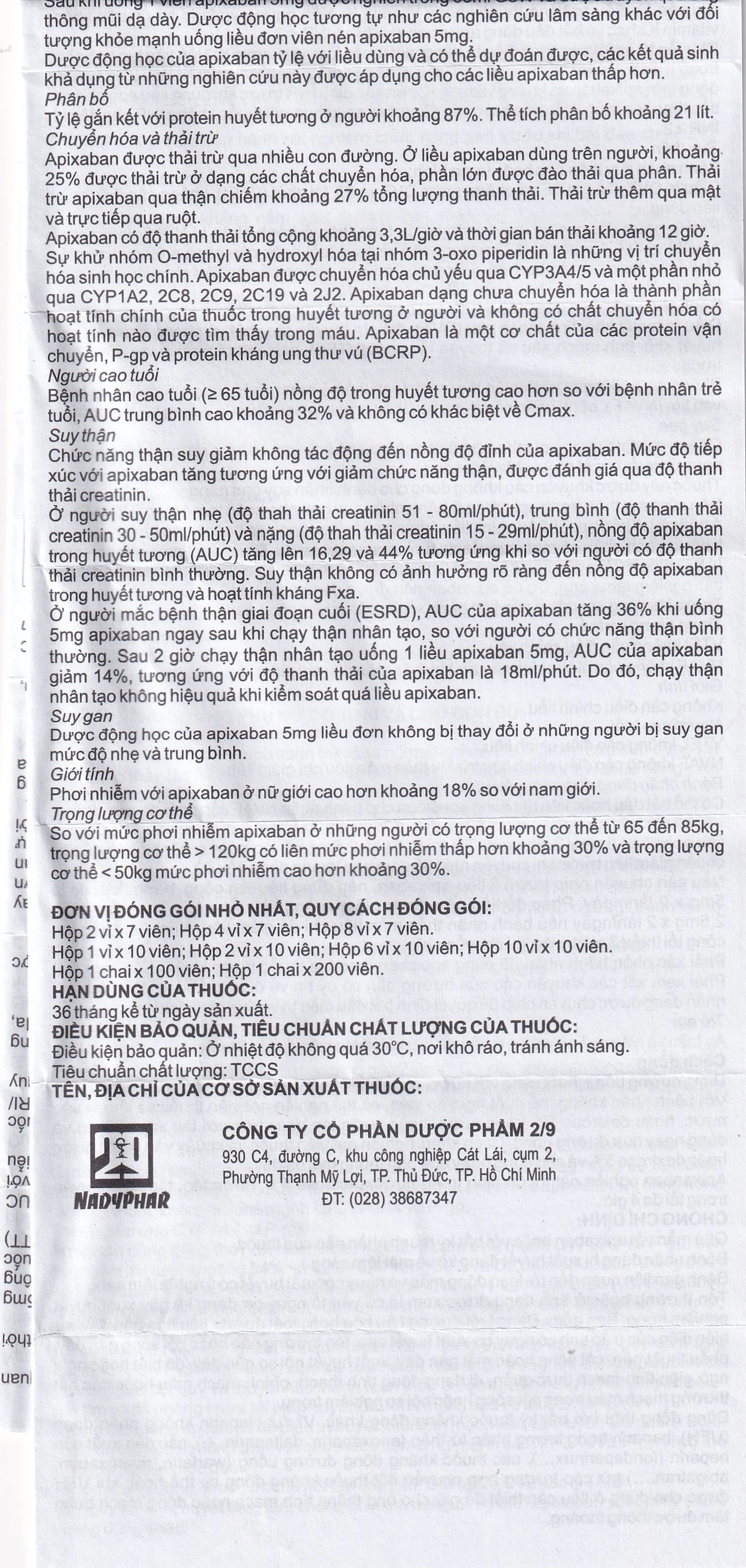 Thuốc NDP-Apixan 5mg Nadyphar hỗ trợ phòng ngừa đột quỵ, tăng huyết áp (2 vỉ x 10 viên)