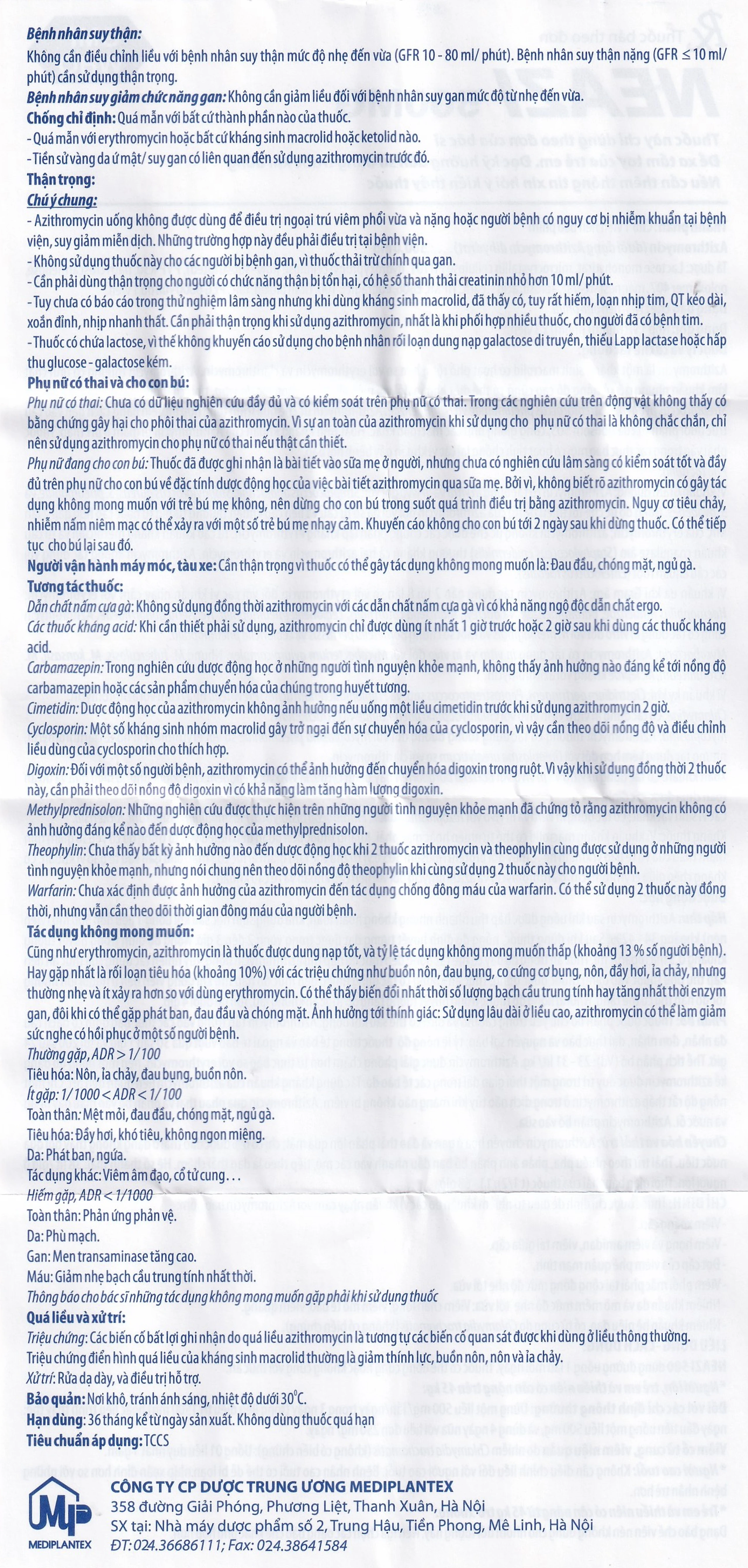 Viên nén Neazi 500mg Mediplantex điều trị viêm xoang cấp, viêm họng, amidan (1 vỉ x 3 viên)