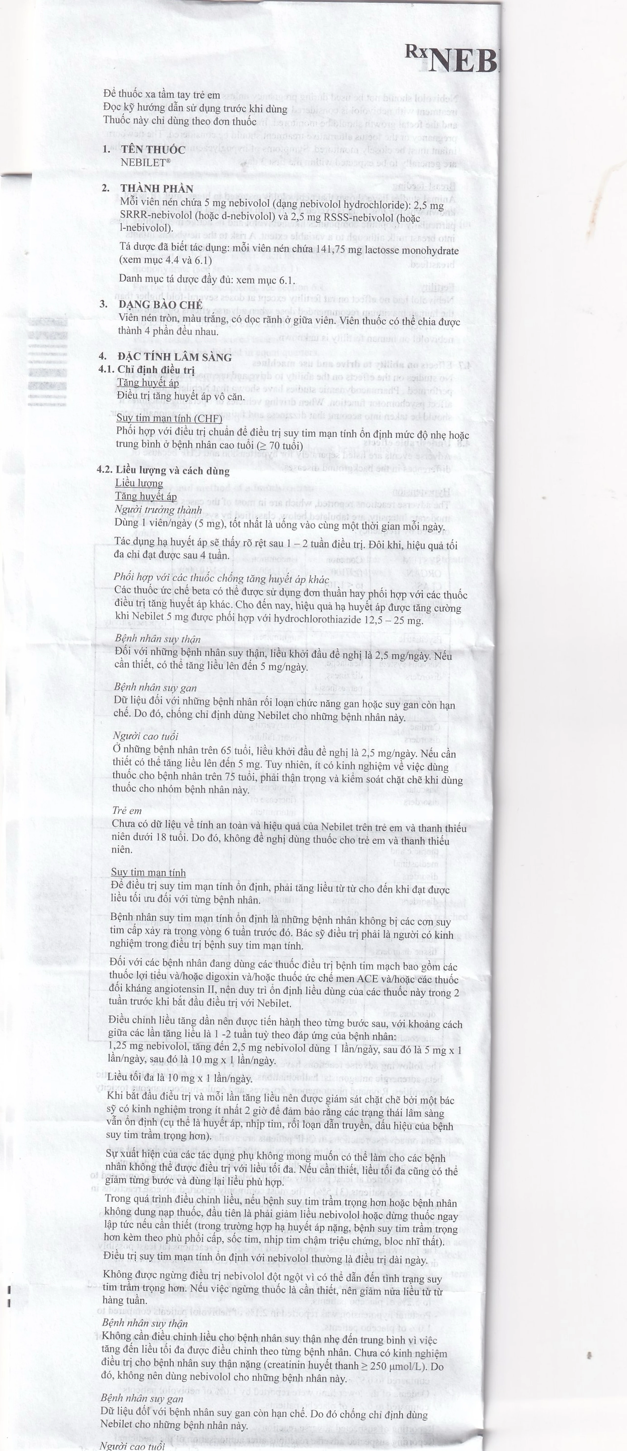 Thuốc Nebilet Nebivolol 5mg Menarini điều trị tăng huyết áp và suy tim mạn tính (2 vỉ x 14 viên)