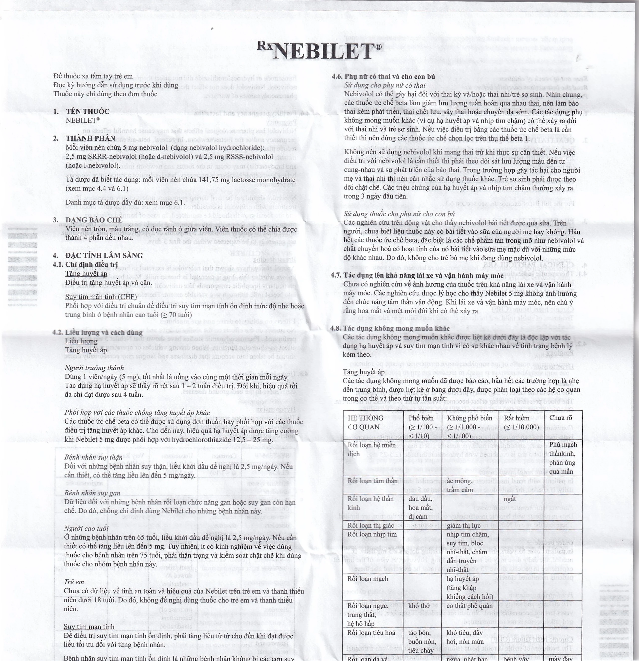 Viên nén Nebilet 5mg Menarini điều trị tăng huyết áp và suy tim mạn tính (1 vỉ x 14 viên)