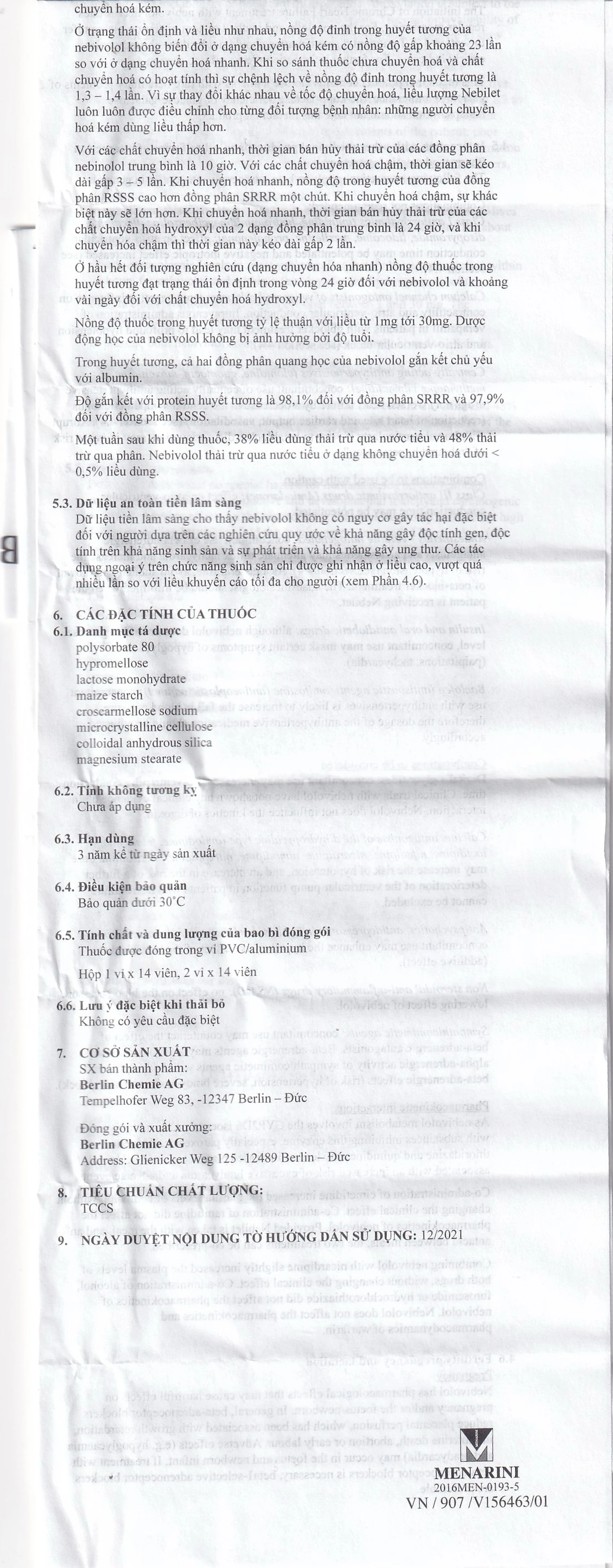 Thuốc Nebilet Nebivolol 5mg Menarini điều trị tăng huyết áp và suy tim mạn tính (2 vỉ x 14 viên)