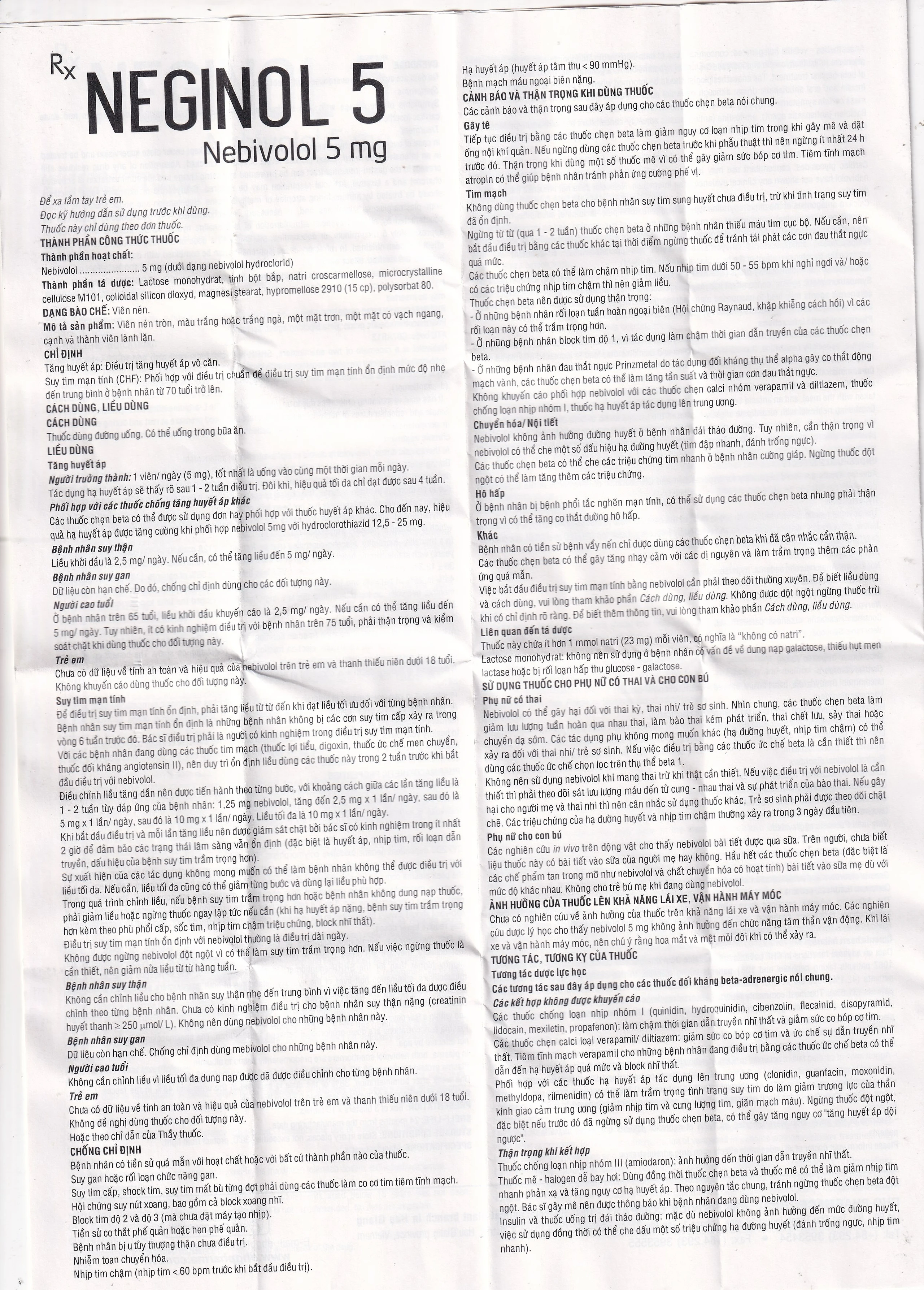 Thuốc Neginol 5 DHG điều trị tăng huyết áp vô căn (3 vỉ x 10 viên)