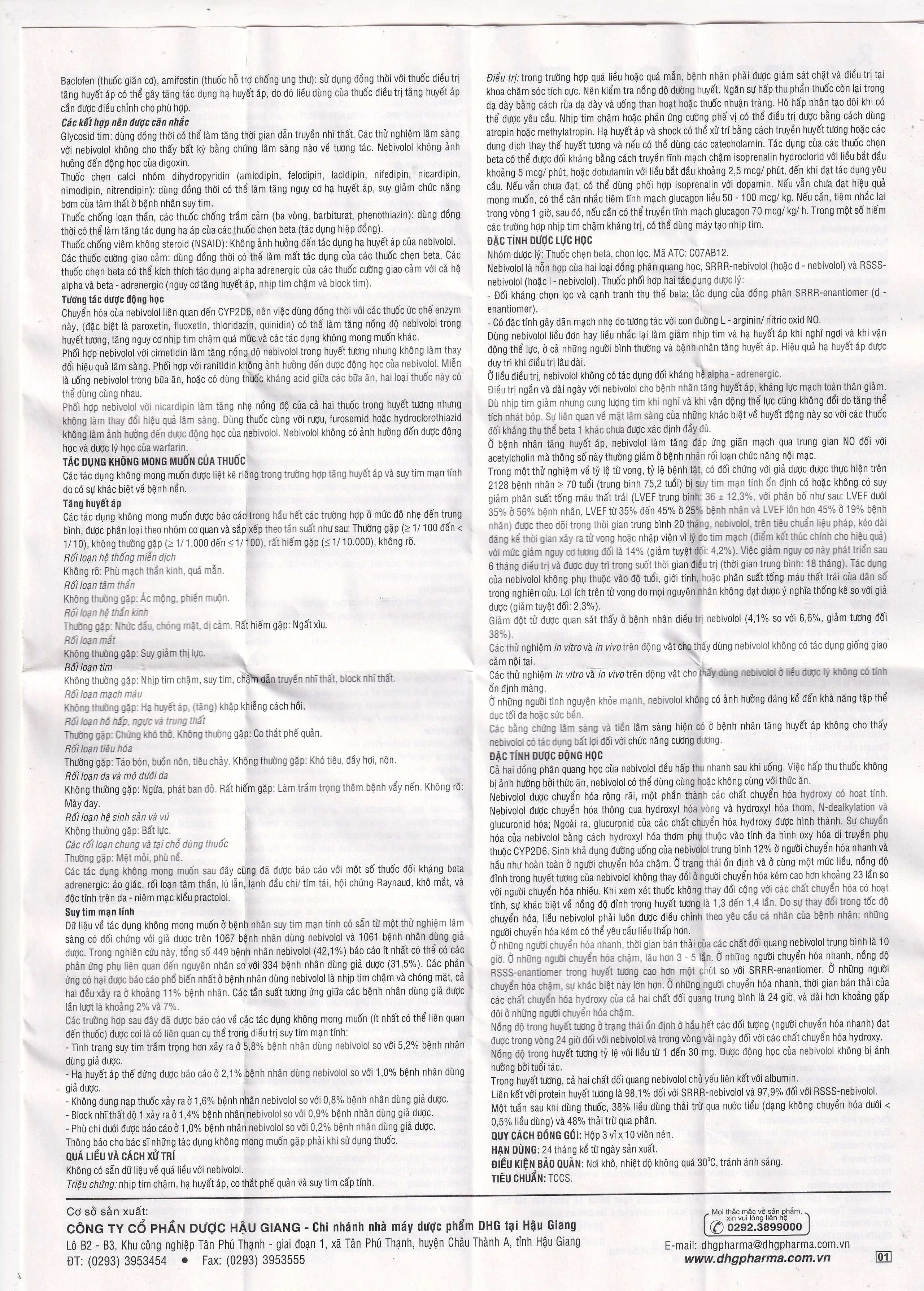 Thuốc Neginol 5 DHG điều trị tăng huyết áp vô căn (3 vỉ x 10 viên)