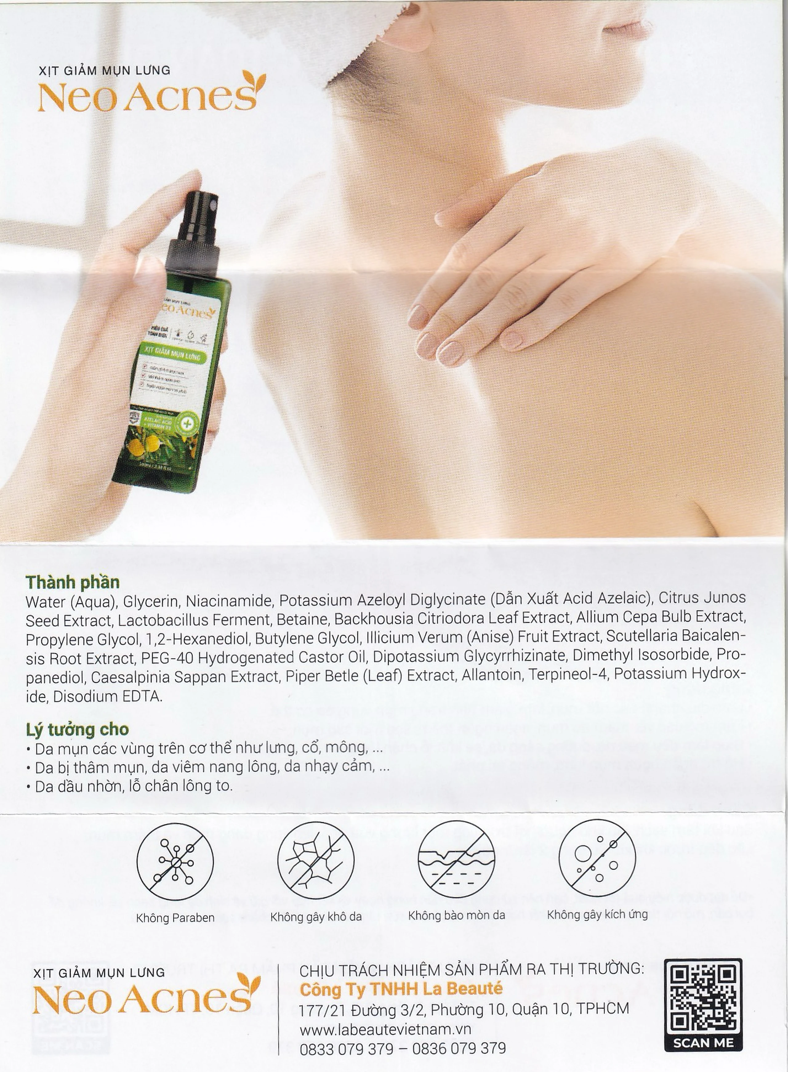 Xịt giảm mụn lưng Neo Acnes làm dịu nốt mụn, giảm tình trạng mụn trên da cơ thể (100ml)
