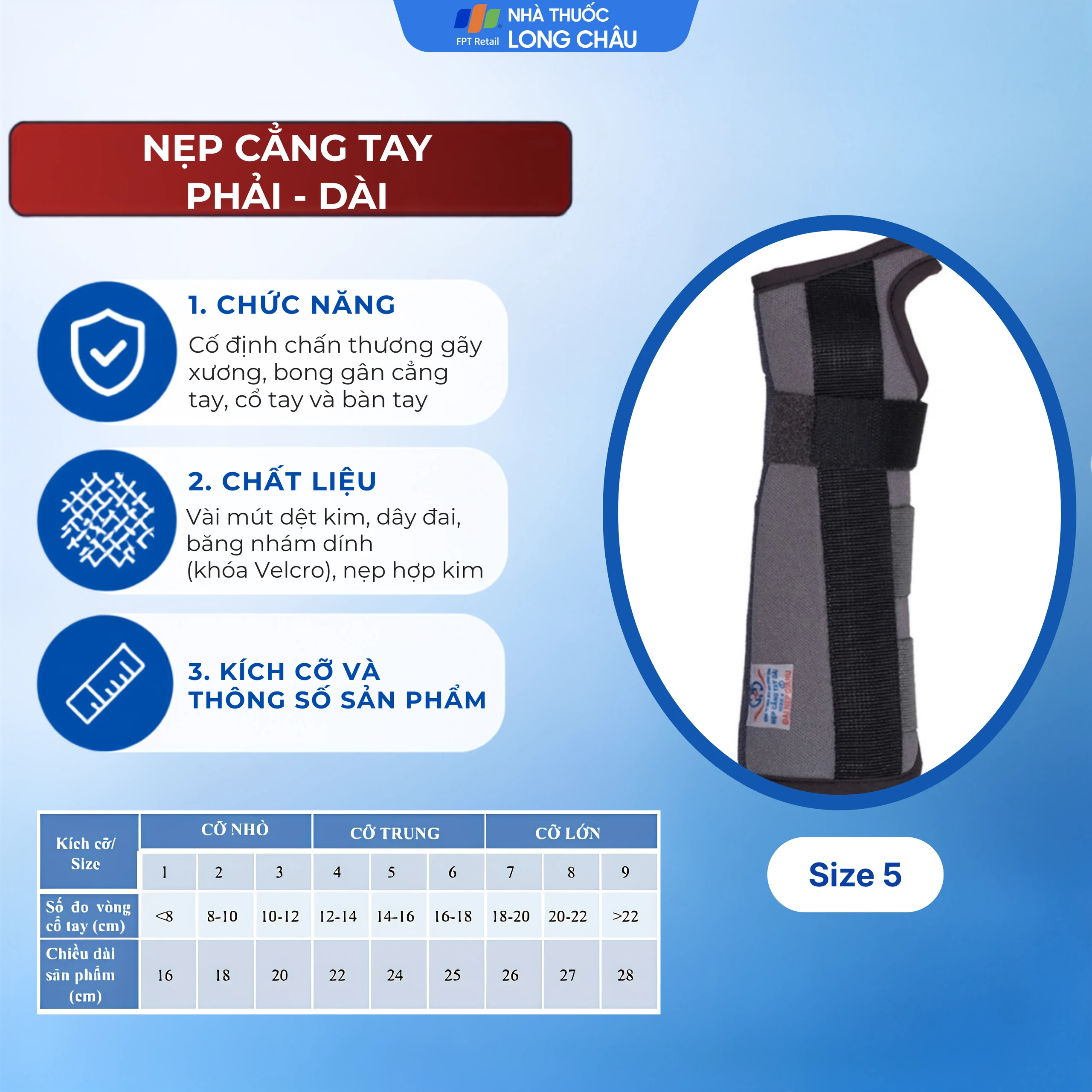 Nẹp cẳng tay phải - dài size 5 Gia Hưng 2