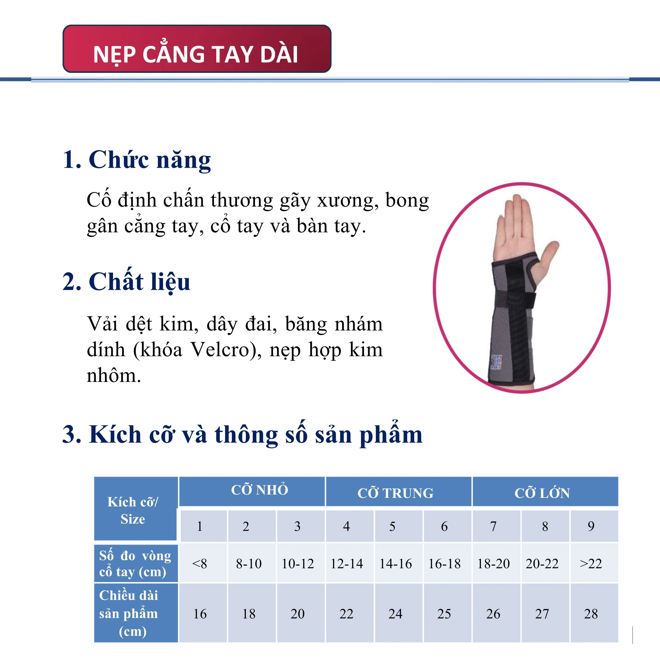 Nẹp cẳng tay phải - dài size 3 Gia Hưng