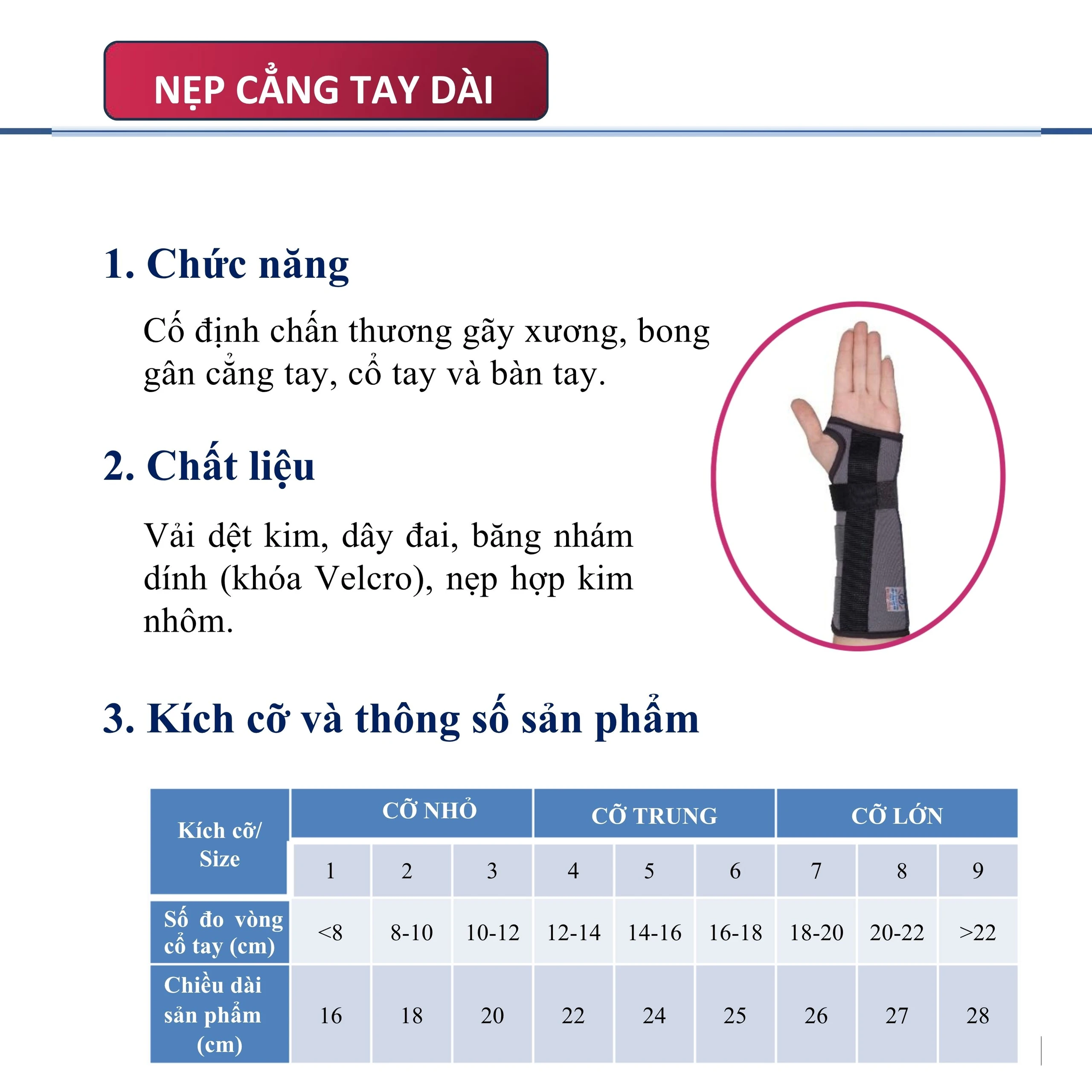 Nẹp cẳng tay trái - dài size 8 Gia Hưng