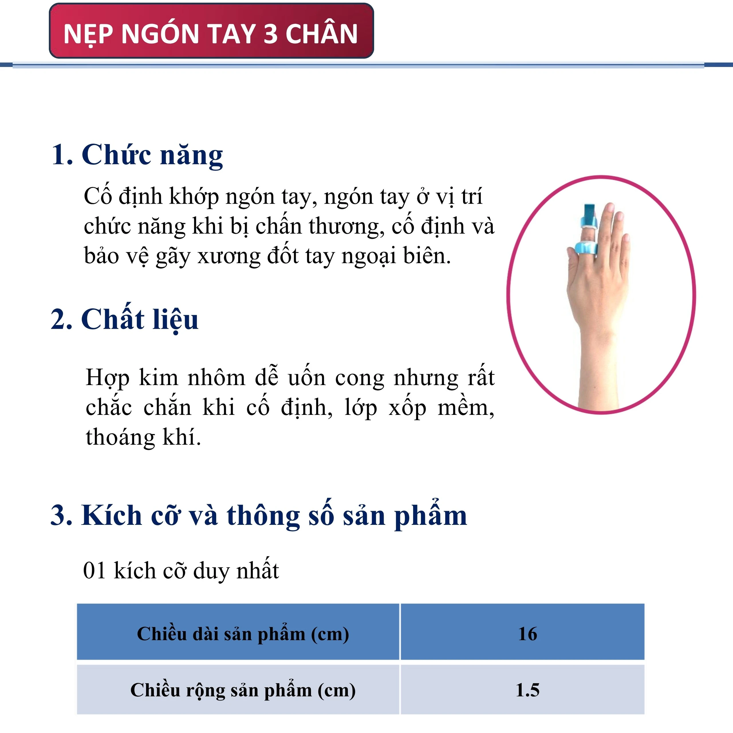 Nẹp ngón tay 3 chân Gia Hưng