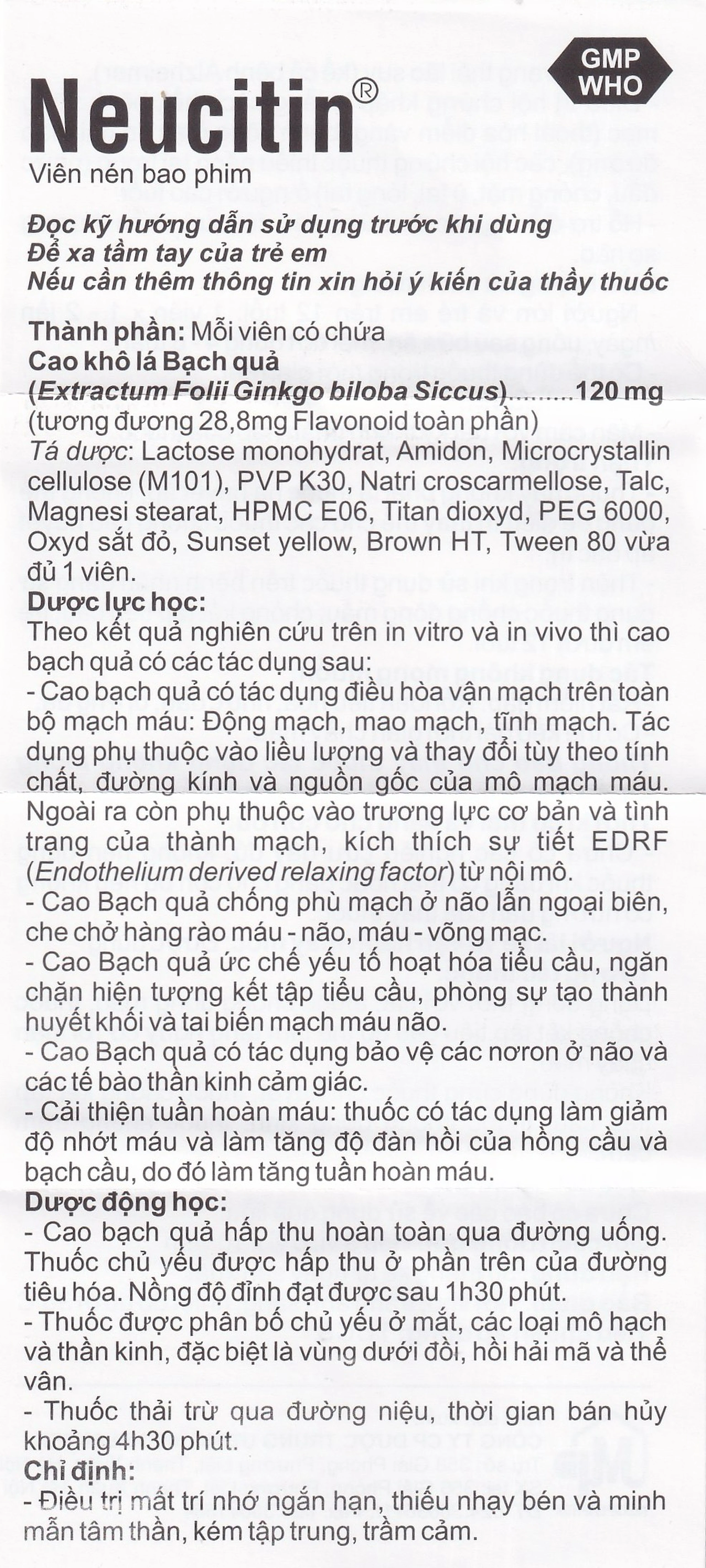 Thuốc Neucitin 120mg Mediplantex điều trị mất trí nhớ ngắn hạn (6 vỉ x 10 viên)