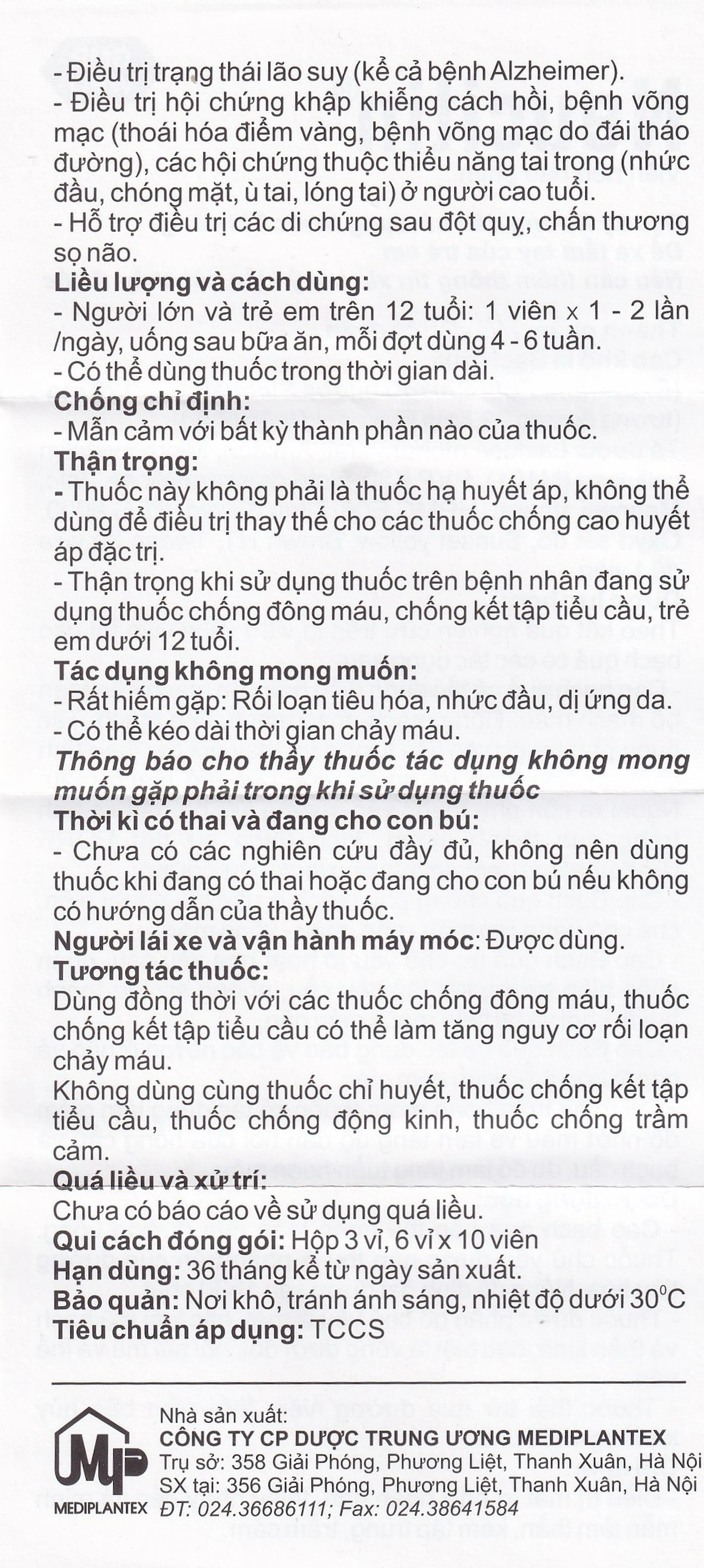 Thuốc Neucitin 120mg Mediplantex điều trị mất trí nhớ ngắn hạn (6 vỉ x 10 viên)