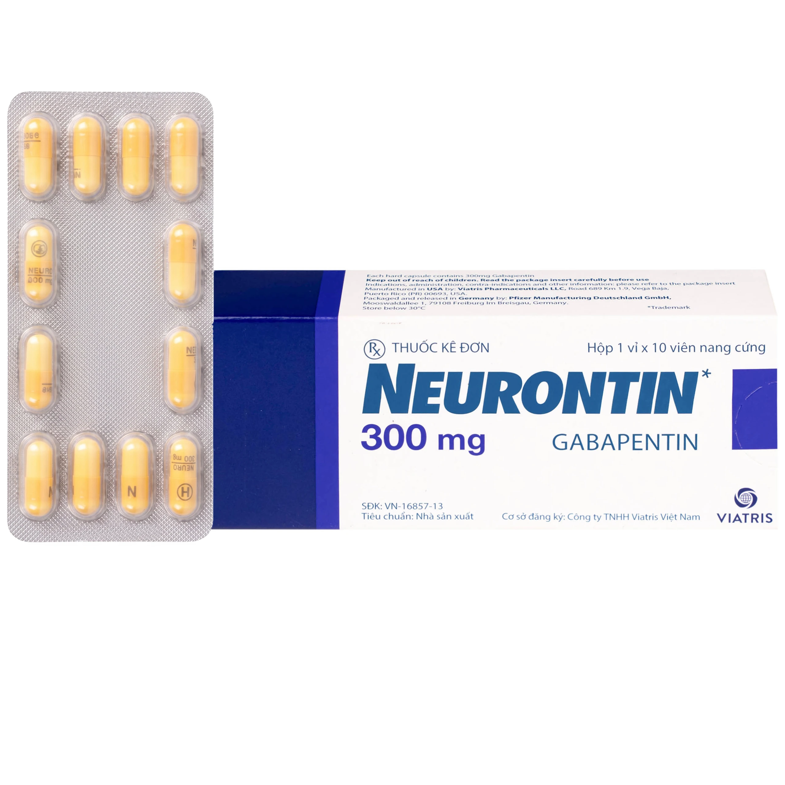 Thuốc Neurontin 300mg VIATRIS điều trị bệnh động kinh và đau dây thần kinh (1 vỉ x 10 viên) 1