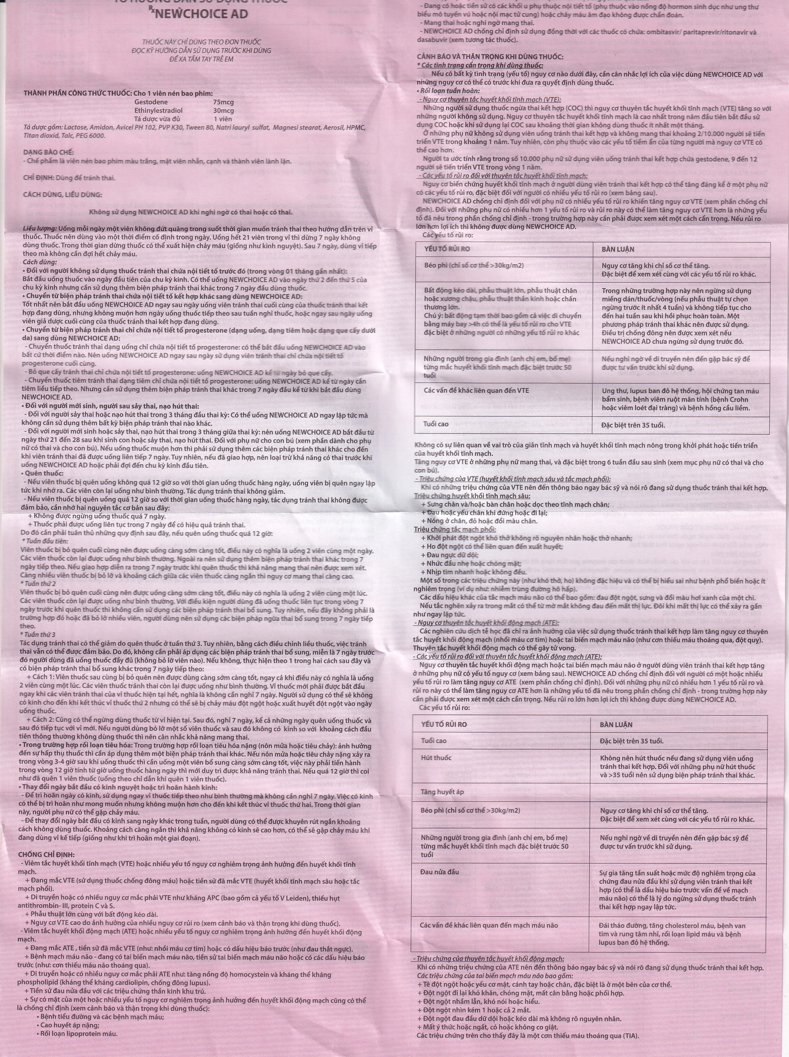 Thuốc tránh thai hàng ngày New Choice AD Advanced Formula Nam Hà (1 vỉ x 21 viên)