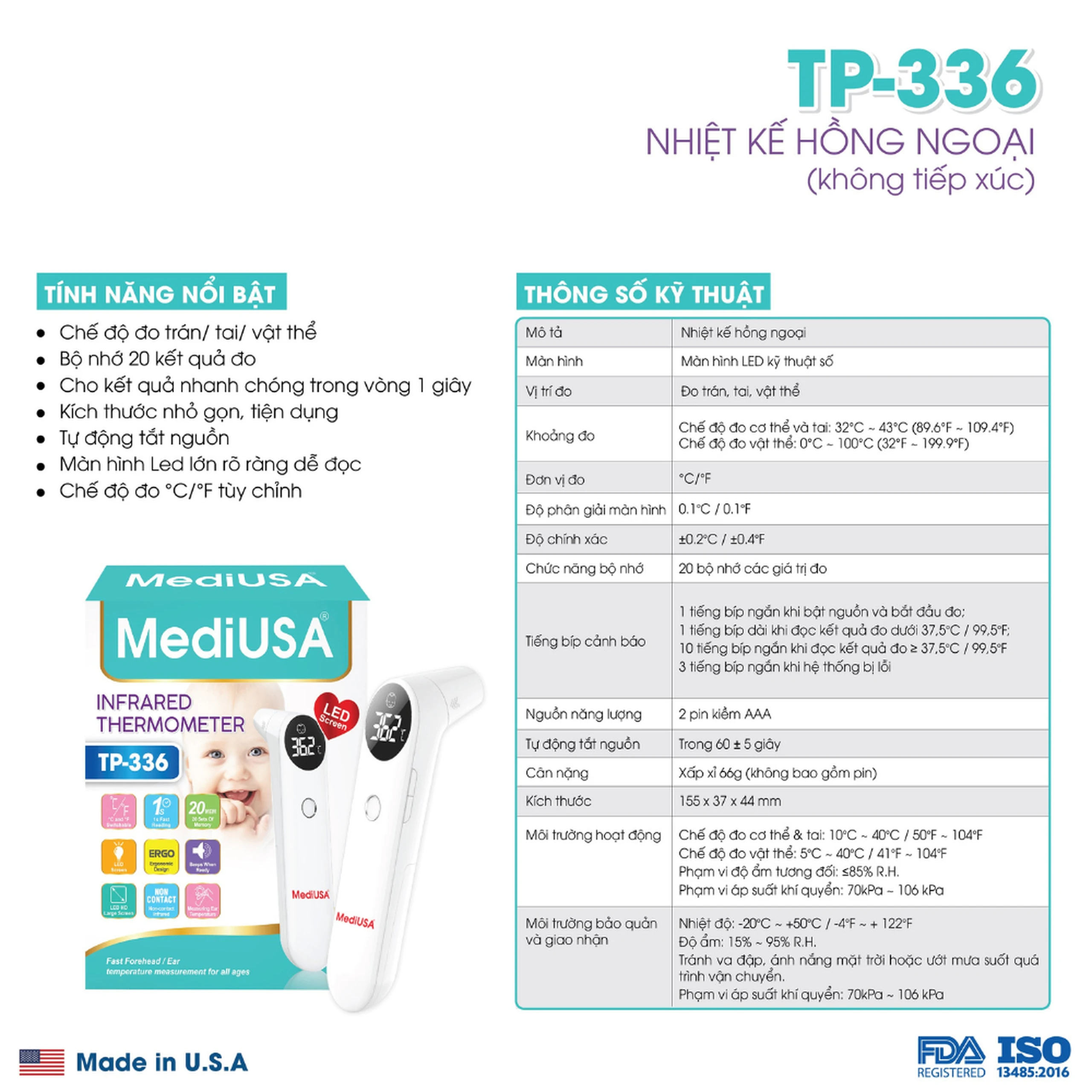 Nhiệt kế hồng ngoại đo trán Mediusa TP-336N New 8