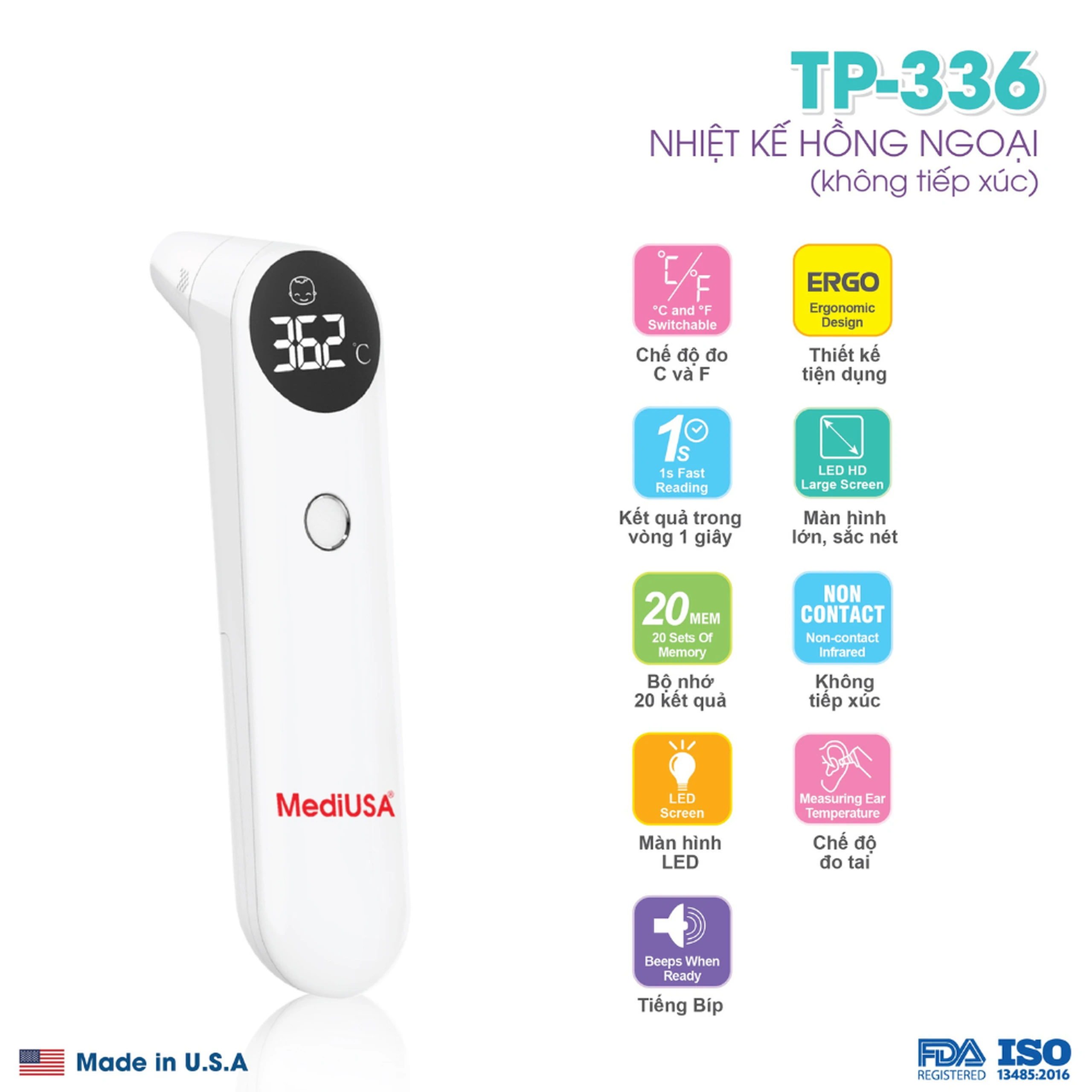 Nhiệt kế hồng ngoại đo trán Mediusa TP-336N New 6