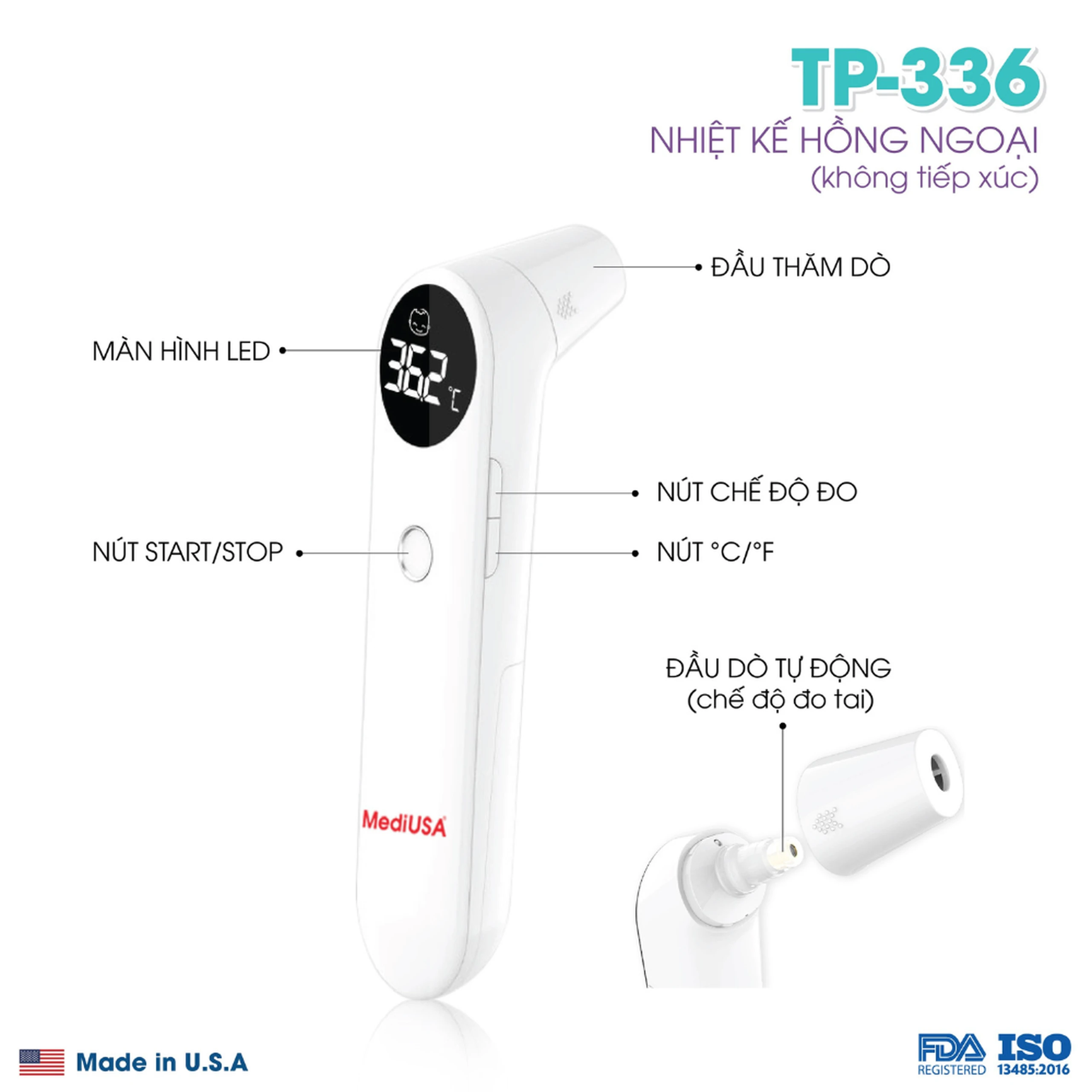 Nhiệt kế hồng ngoại đo trán Mediusa TP-336N New 4