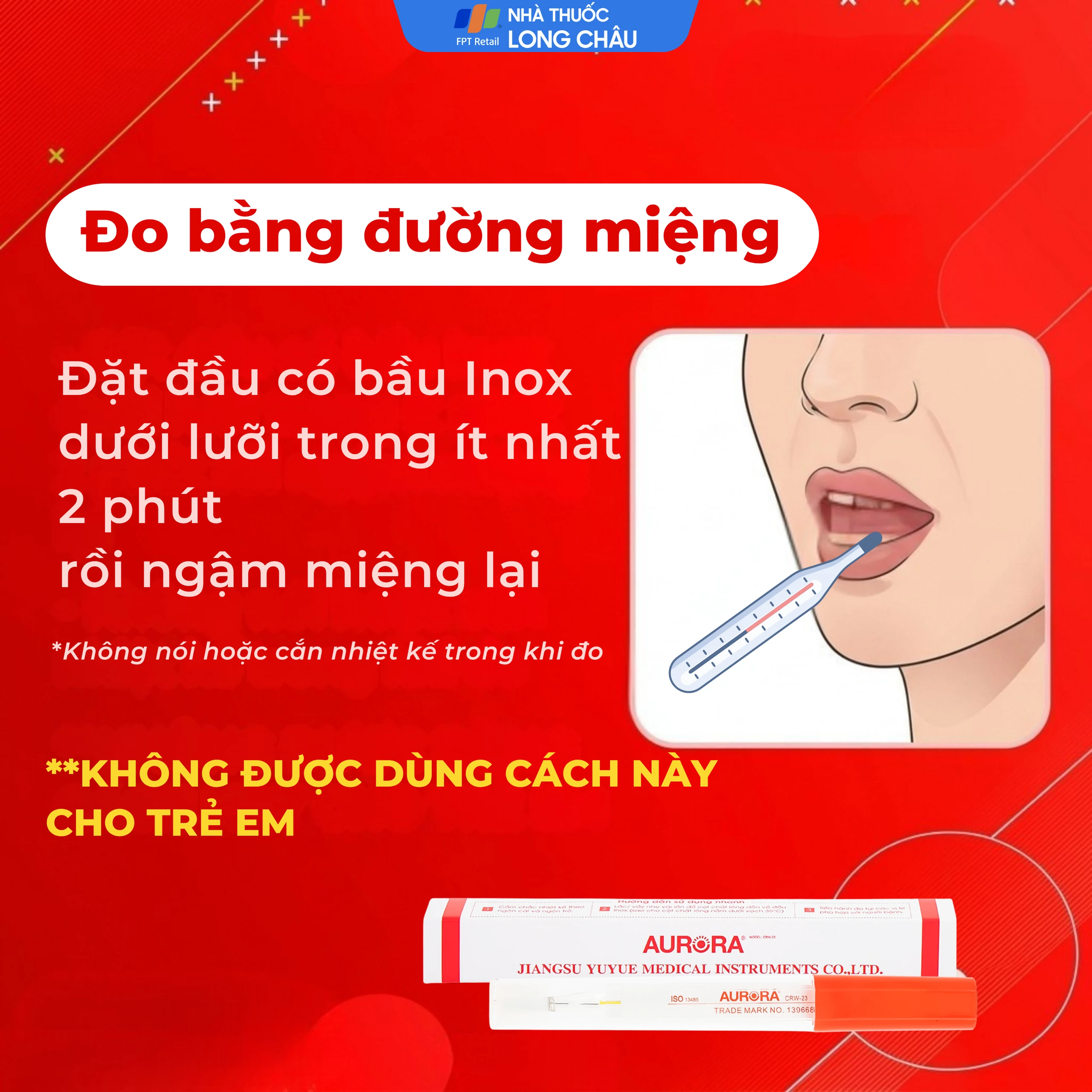 Nhiệt kế thuỷ ngân đo thân nhiệt cơ thể Aurora CRW-23