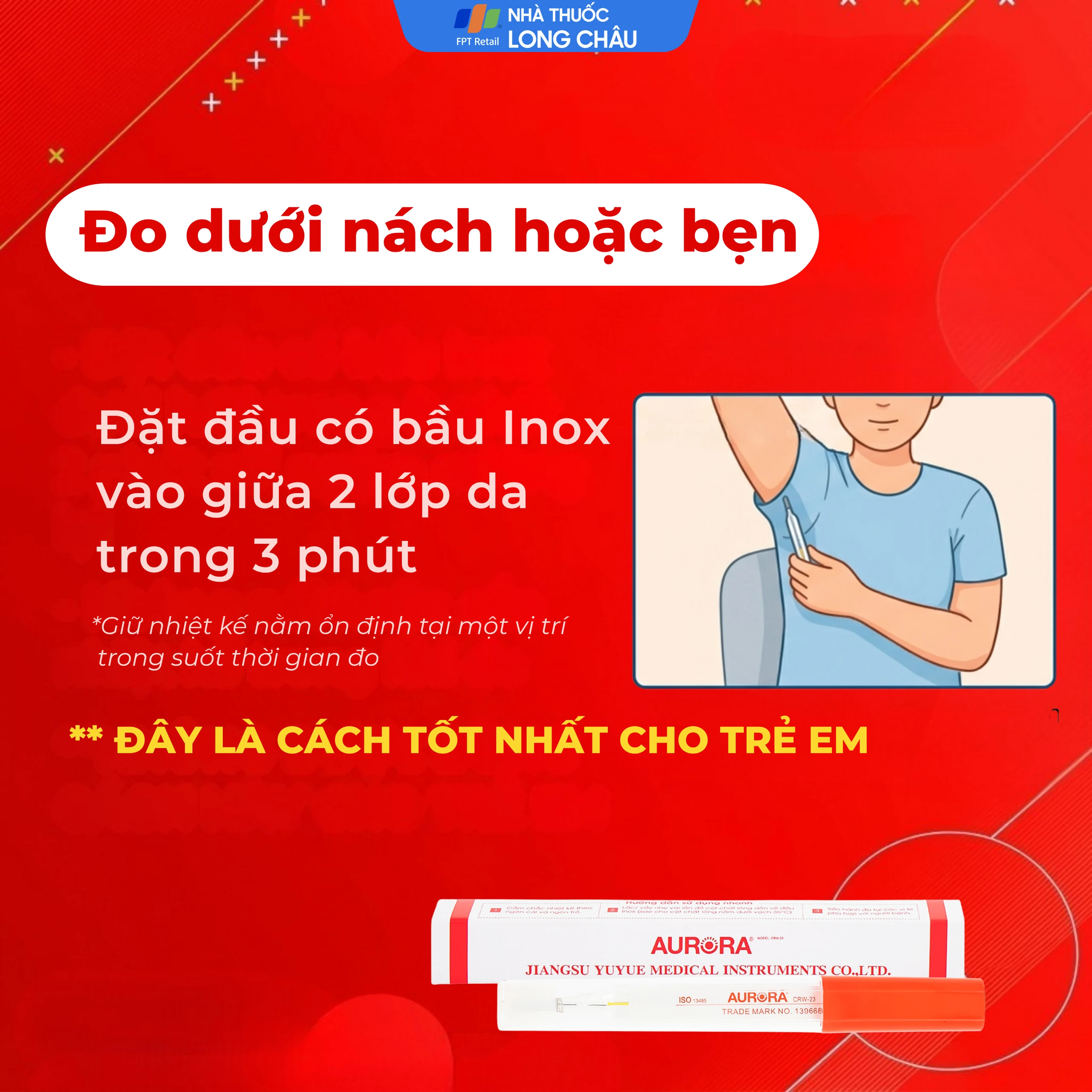 Nhiệt kế thuỷ ngân đo thân nhiệt cơ thể Aurora CRW-23