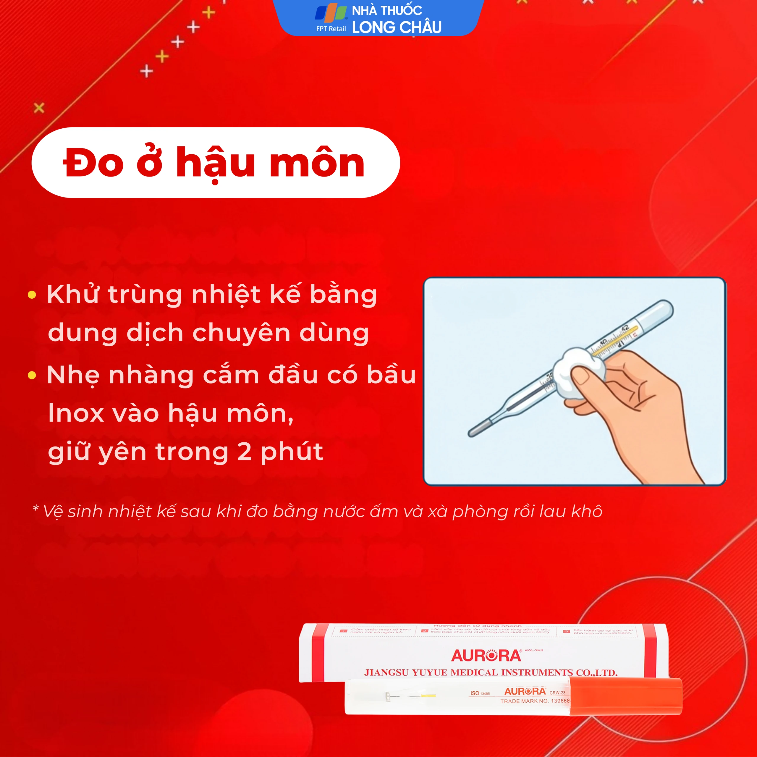 Nhiệt kế thuỷ ngân đo thân nhiệt cơ thể Aurora CRW-23
