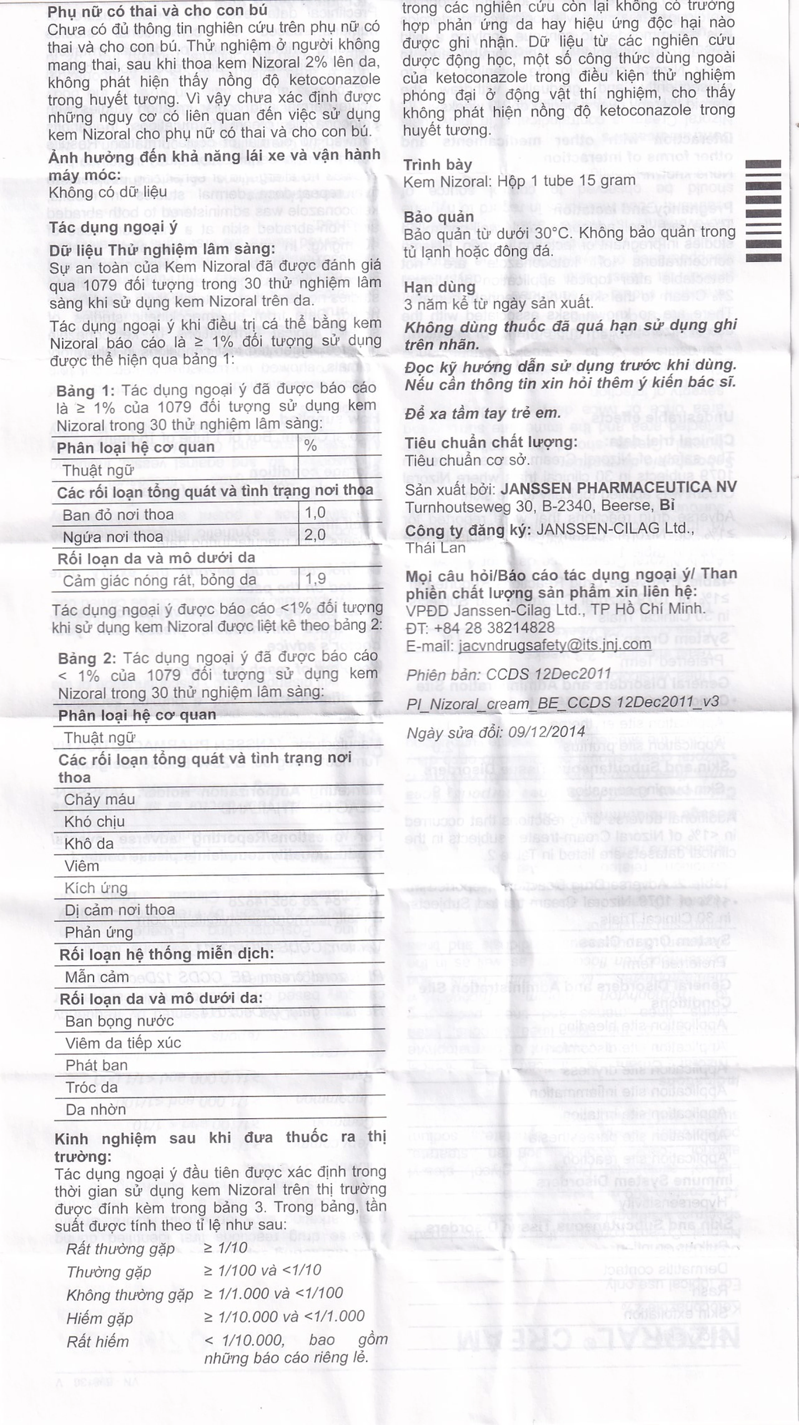 Kem Nizoral Jassen 20mg/g điều trị nhiễm nấm ngoài da (15g) 