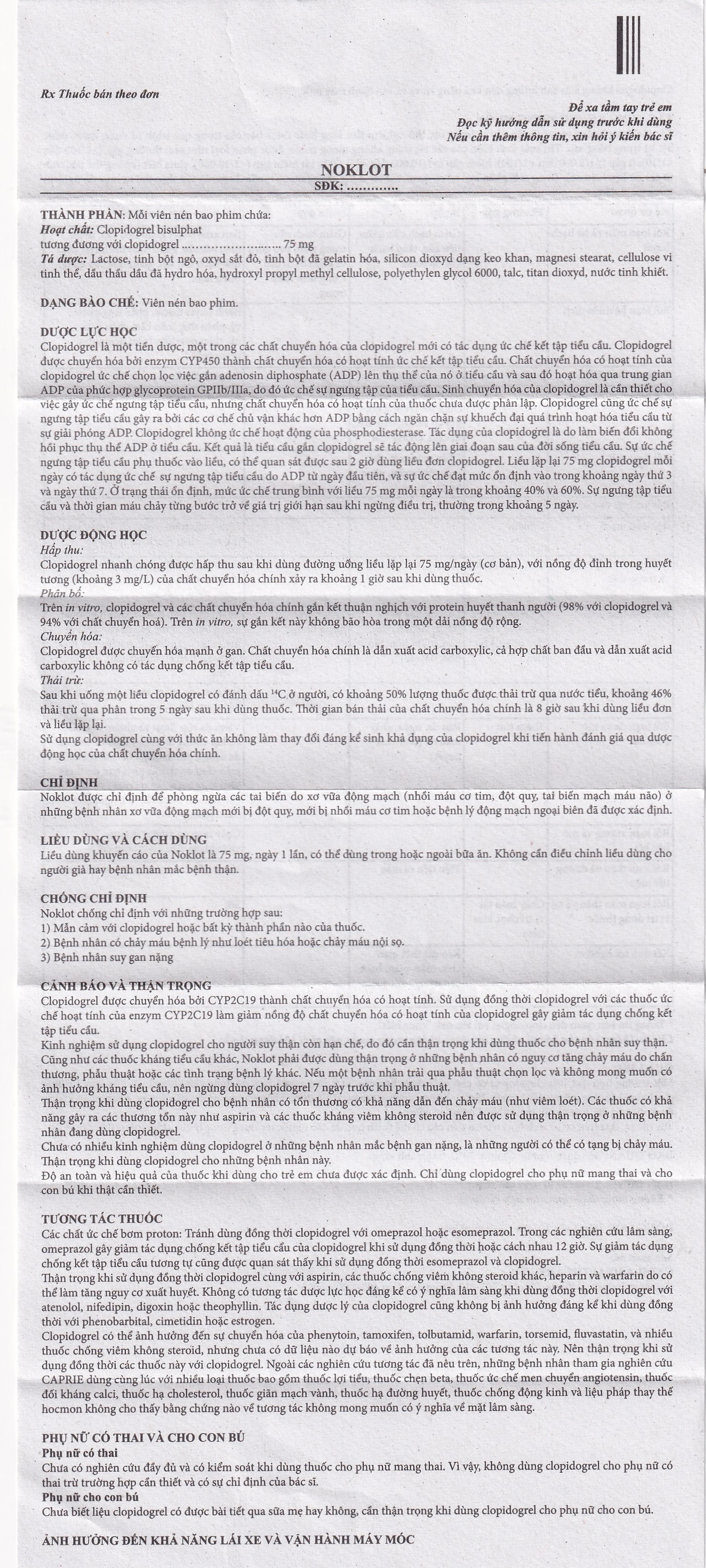 Viên nén Noklot 75mg Cadila phòng ngừa tai biến xơ vữa động mạch (3 vỉ x 10 viên)