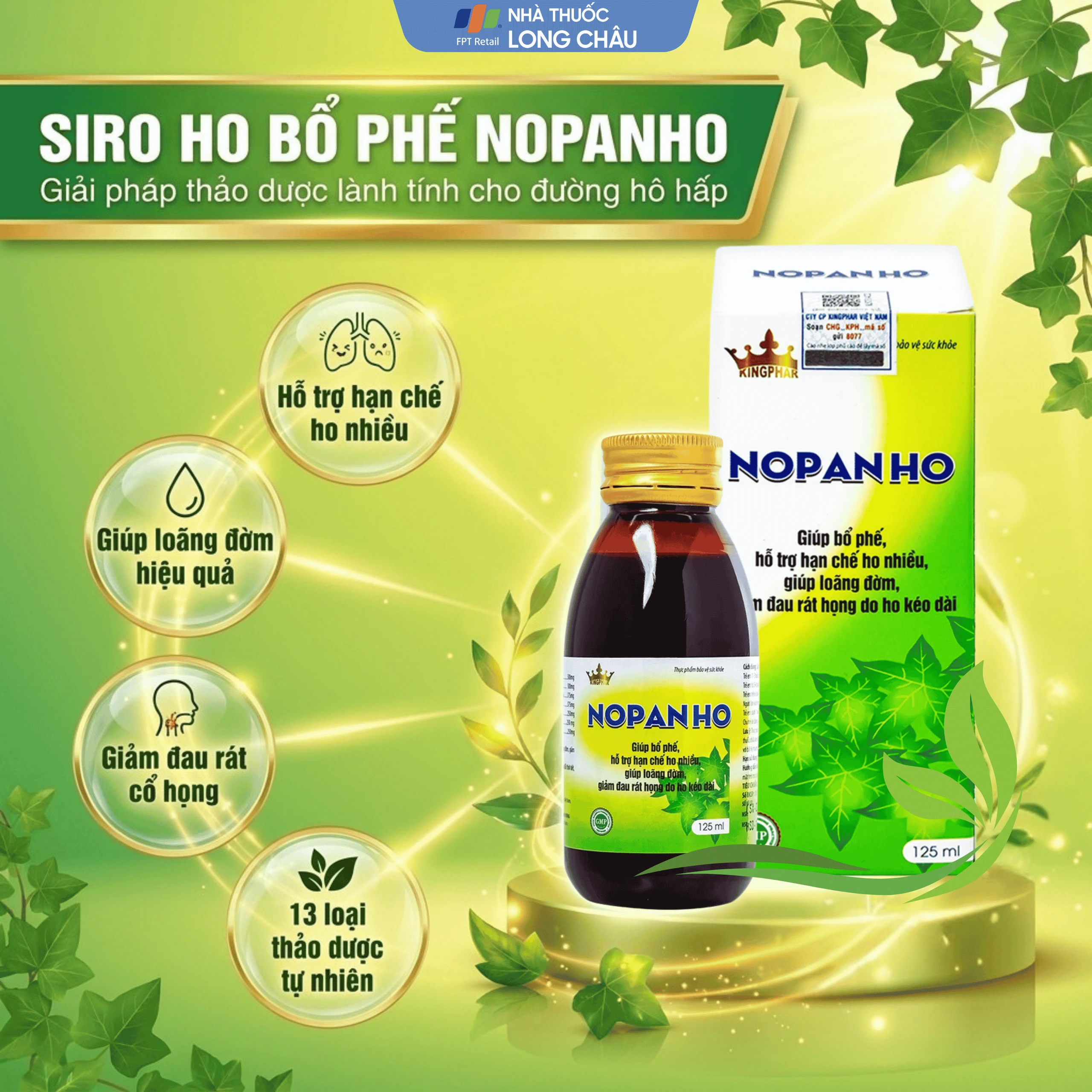 Siro giúp bổ phế, hạn chế ho nhiều, loãng đờm, giảm đau rát họng do ho Nopanho Kingphar (125ml) 2