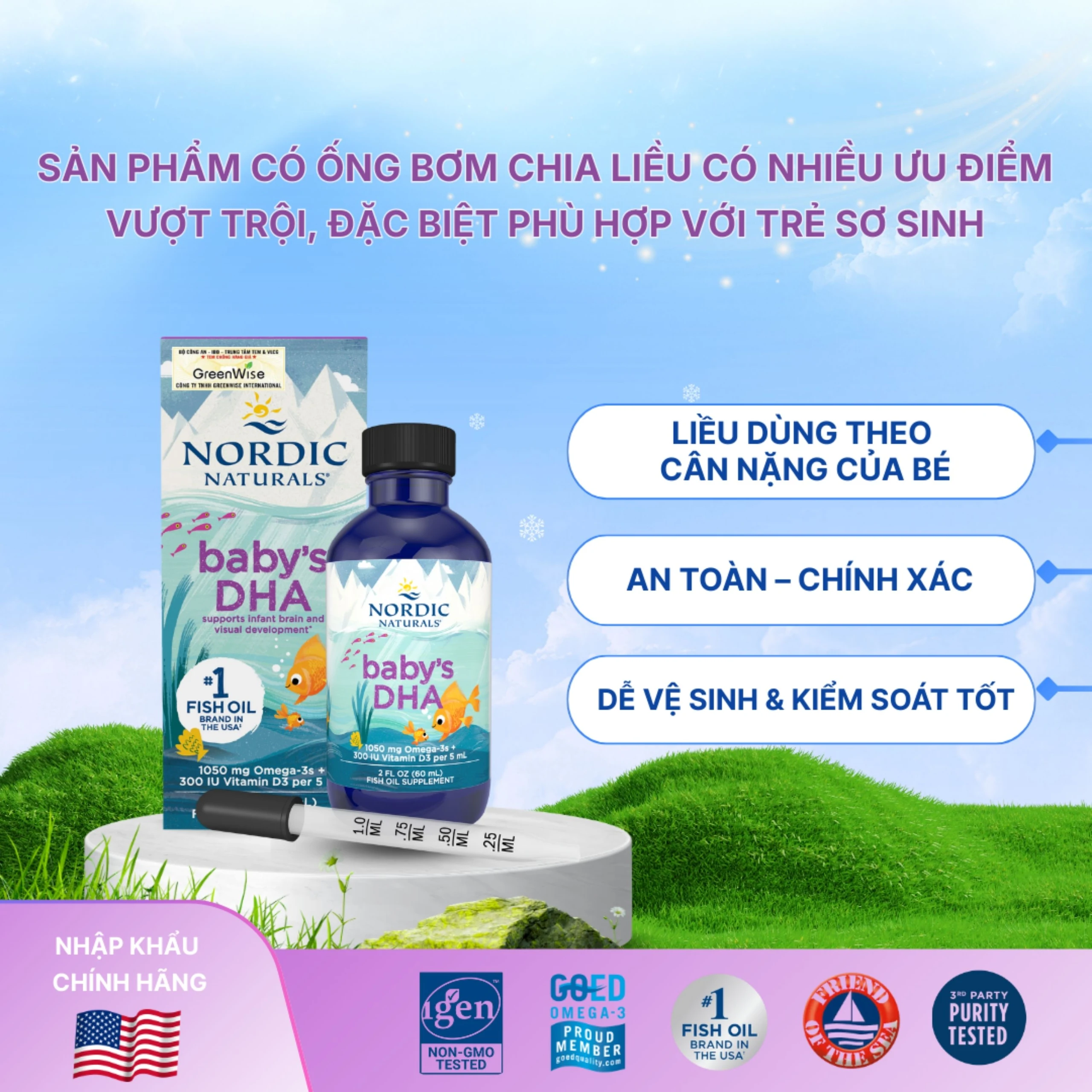 Dung dịch hỗ trợ cải thiện thị lực cho trẻ từ 0 tháng tuổi Nordic Naturals Baby's DHA (60ml)
