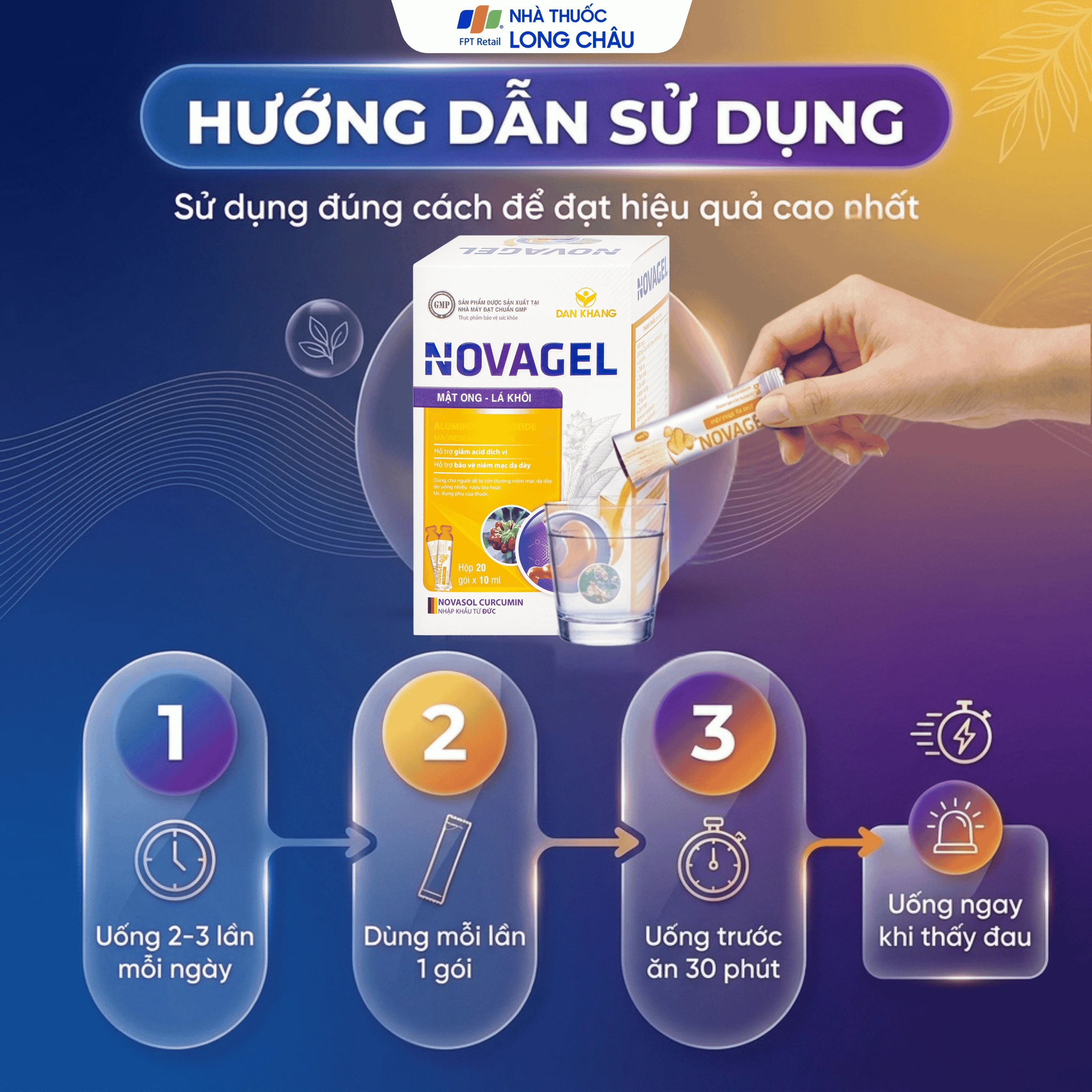Thực phẩm bảo vệ sức khỏe Novagel Dân Khang hỗ trợ giảm acid dịch vị, bảo vệ niêm mạc dạ dày (Hộp 20 gói x 10ml) 5