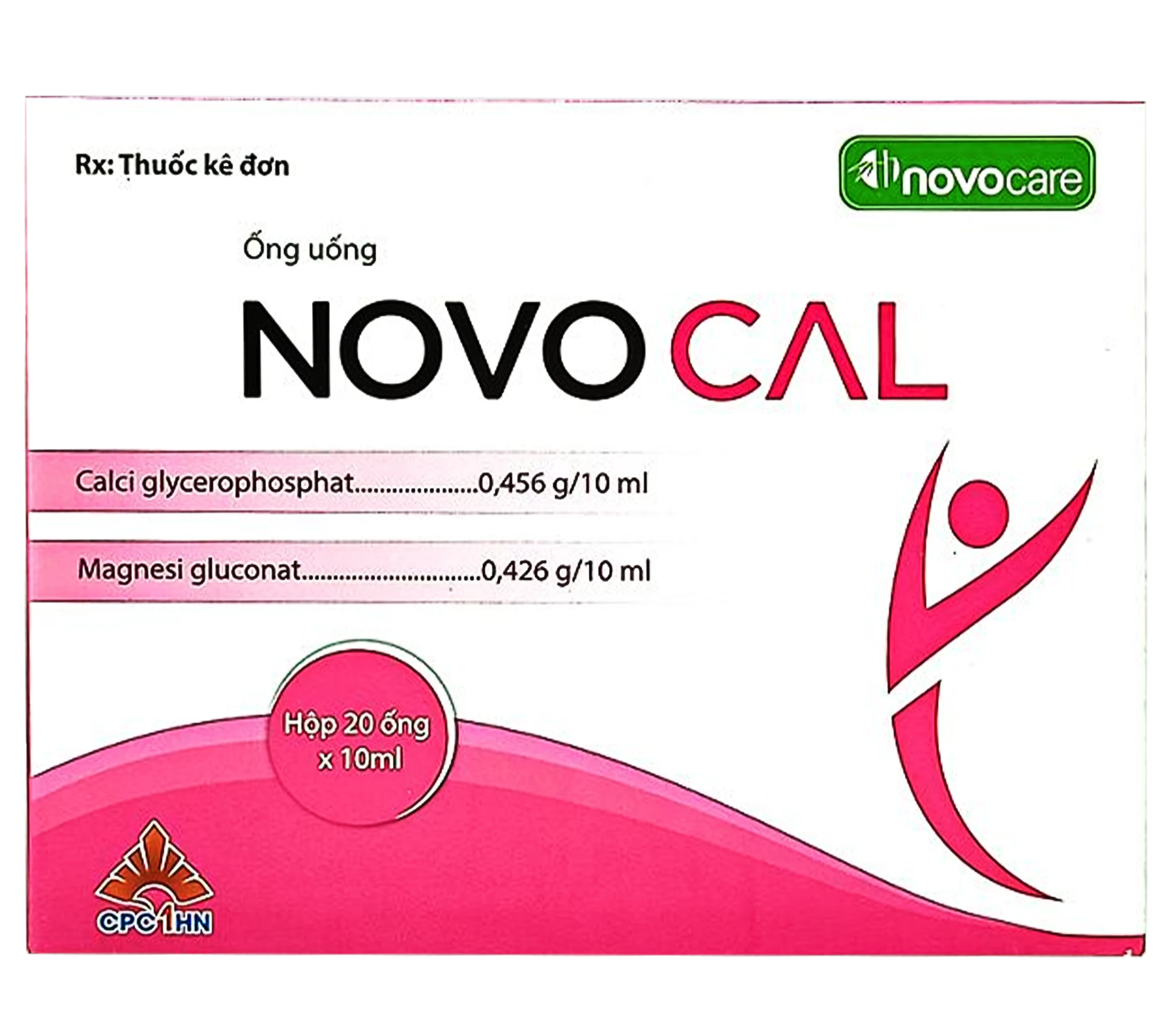 Dung dịch uống Novocal 10ml CPC1HN bổ trợ cho suy nhược chức năng, bổ sung calci, magnesi (20 ống)