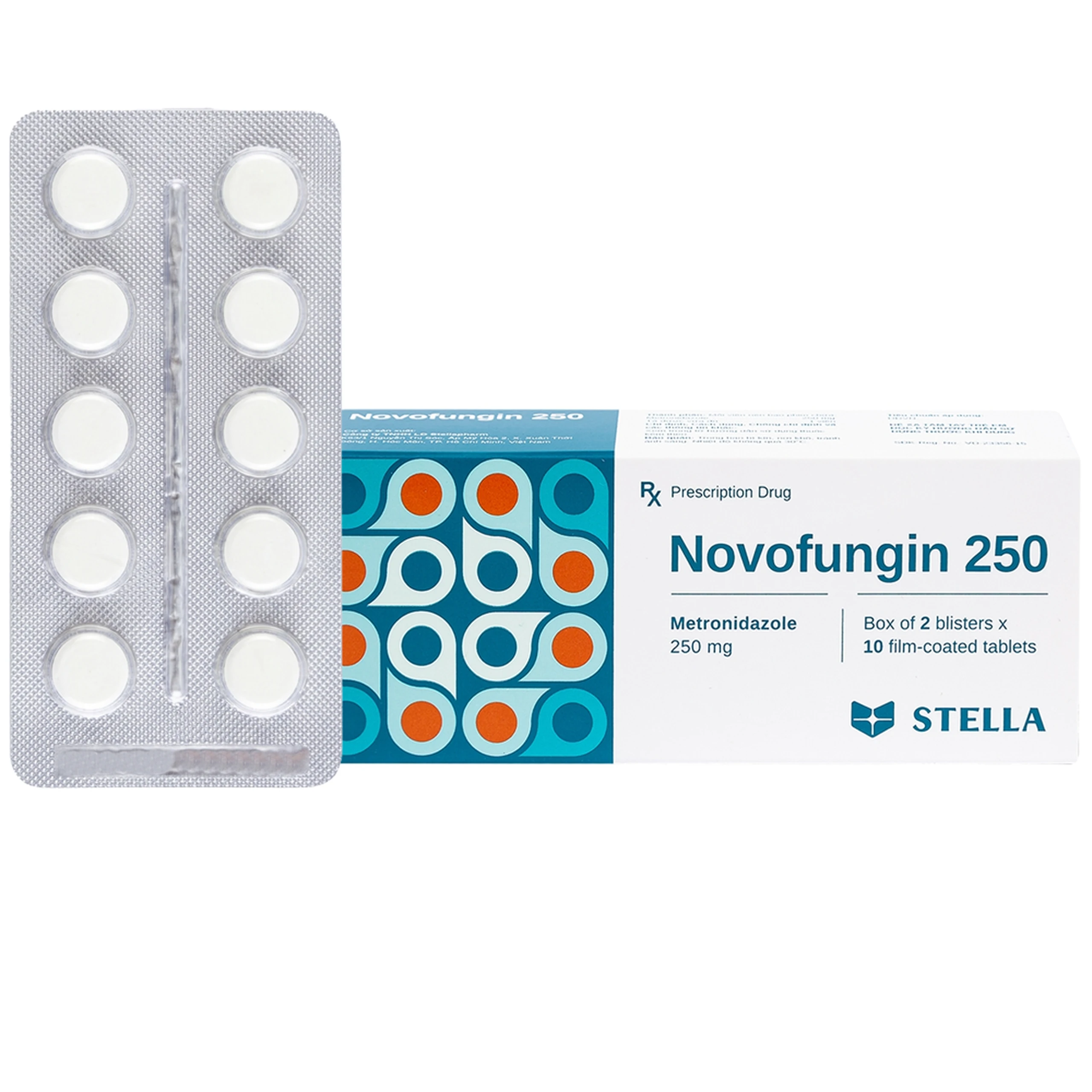 Thuốc Novofungin 250 Stella điều trị và phòng ngừa nhiễm khuẩn kỵ khí (2 vỉ x 10 viên)