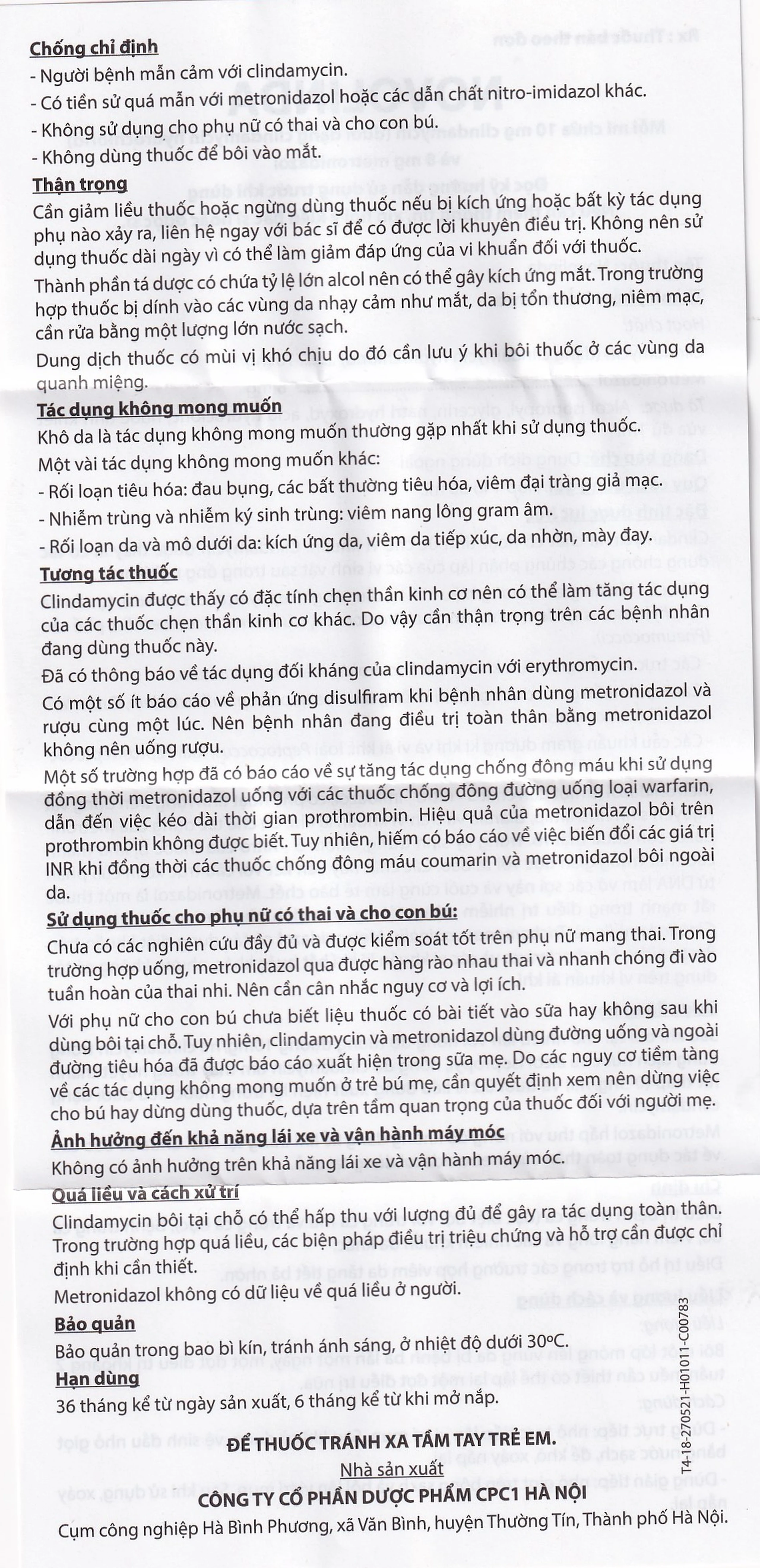 Dung dịch Novolinda CPC1 Hà Nội điều trị bệnh trứng cá, viêm nang lông (30ml)