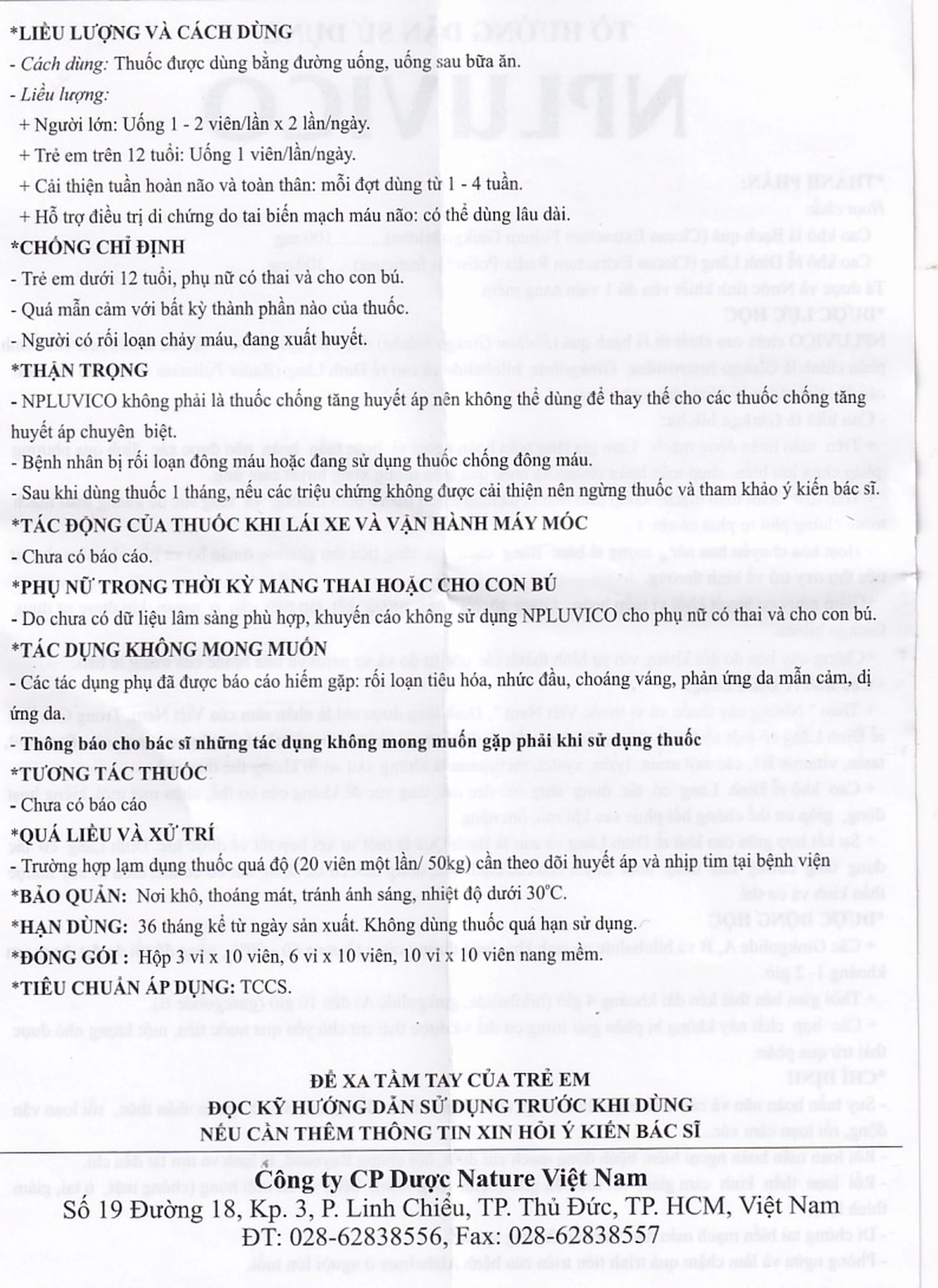 Thuốc Npluvico Nature điều trị suy tuần hoàn não (6 vỉ x 10 viên)