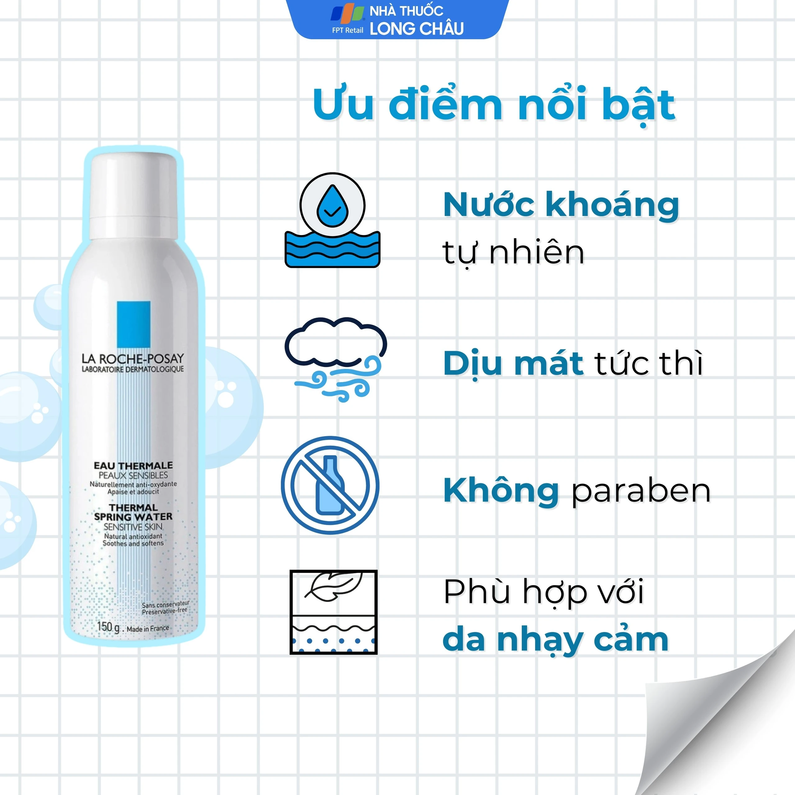 Xịt khoáng La Roche-posay Thermal Spring Water Sensitive Skin giúp làm dịu và bảo vệ da 150ml