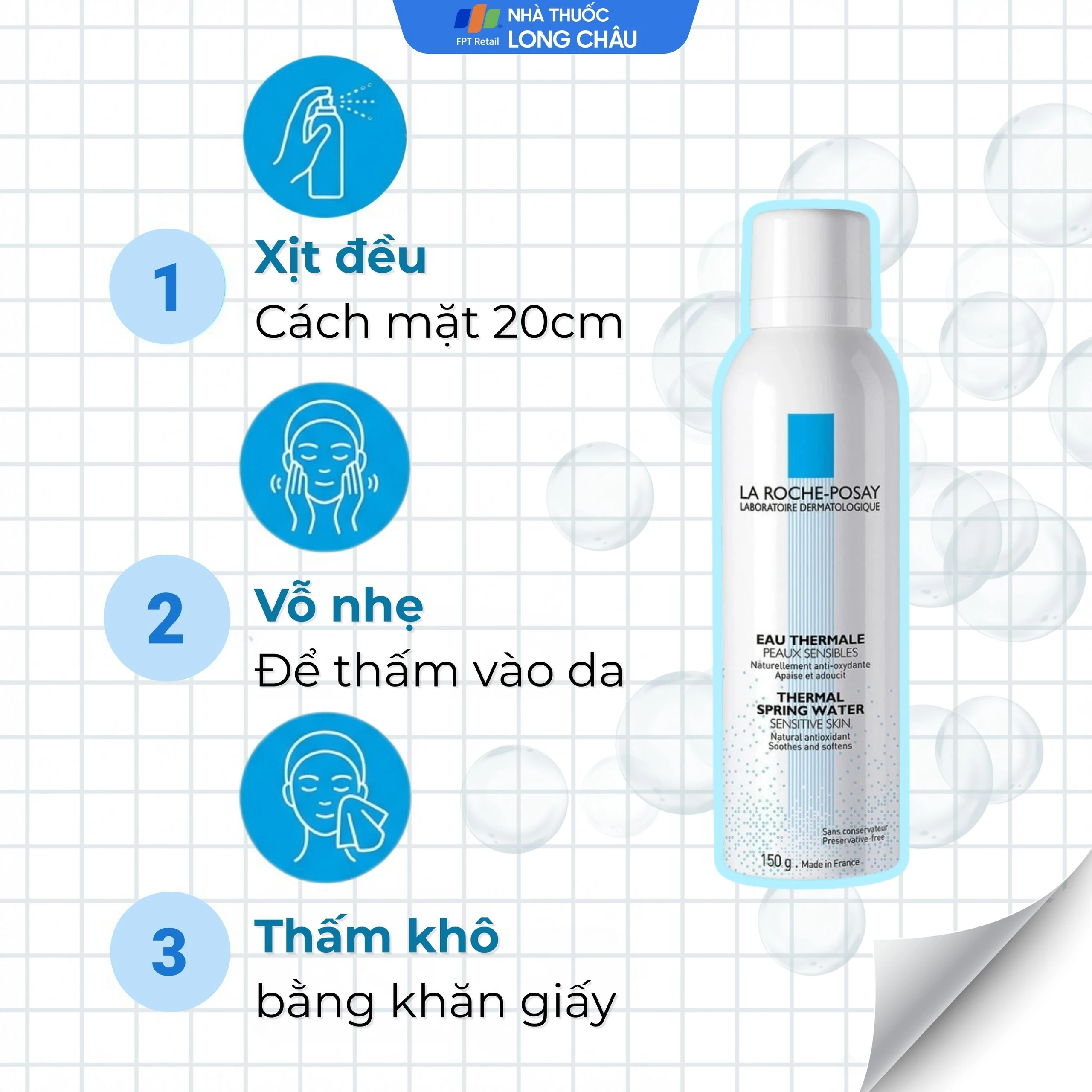 Xịt khoáng La Roche-posay Thermal Spring Water Sensitive Skin giúp làm dịu và bảo vệ da 150ml