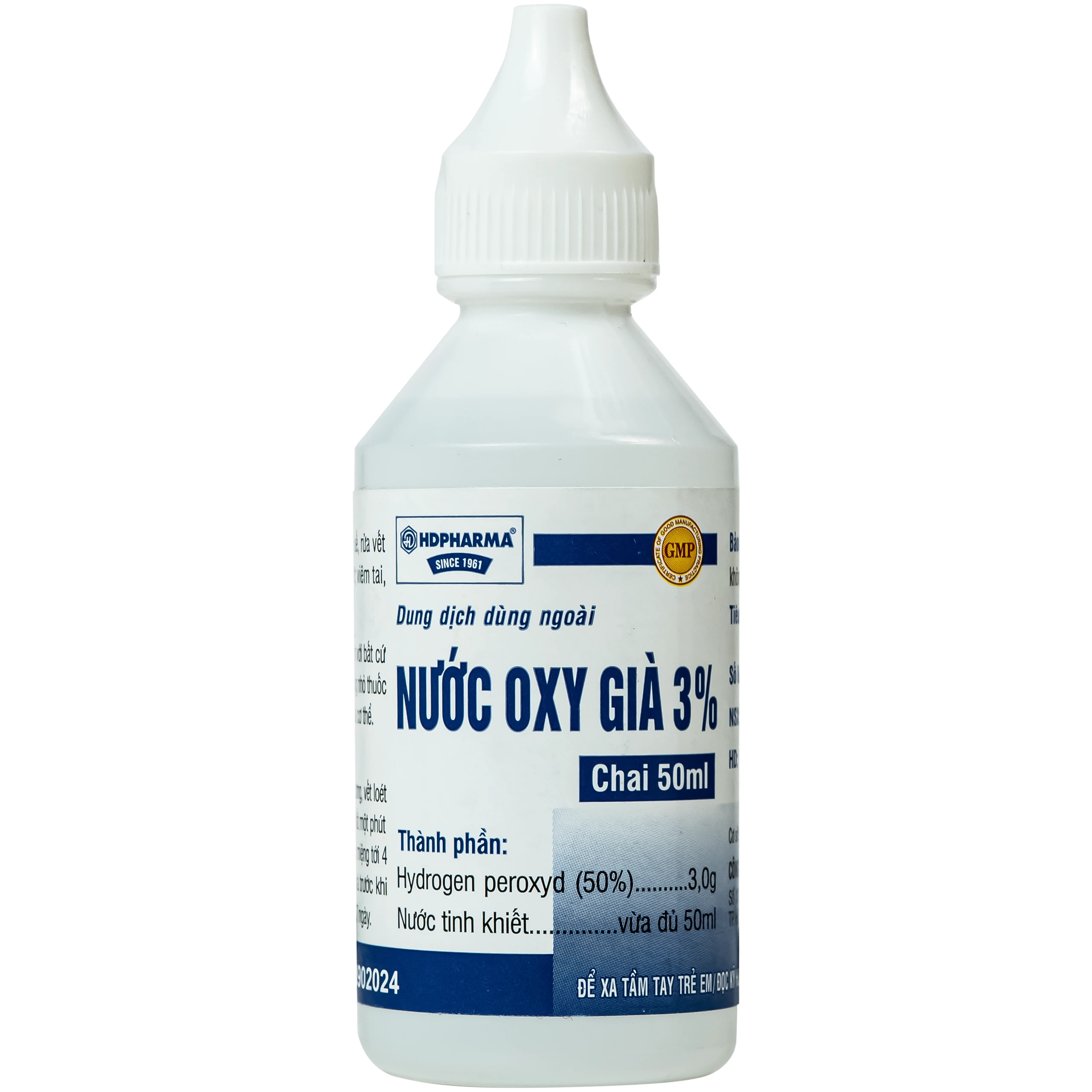 Nước Oxy Già 3% HD pharma sát khuẩn, tẩy uế, rửa vết thương, mụn nhọt đã vỡ, viêm tai, răng, miệng (Chai 50ml) 1