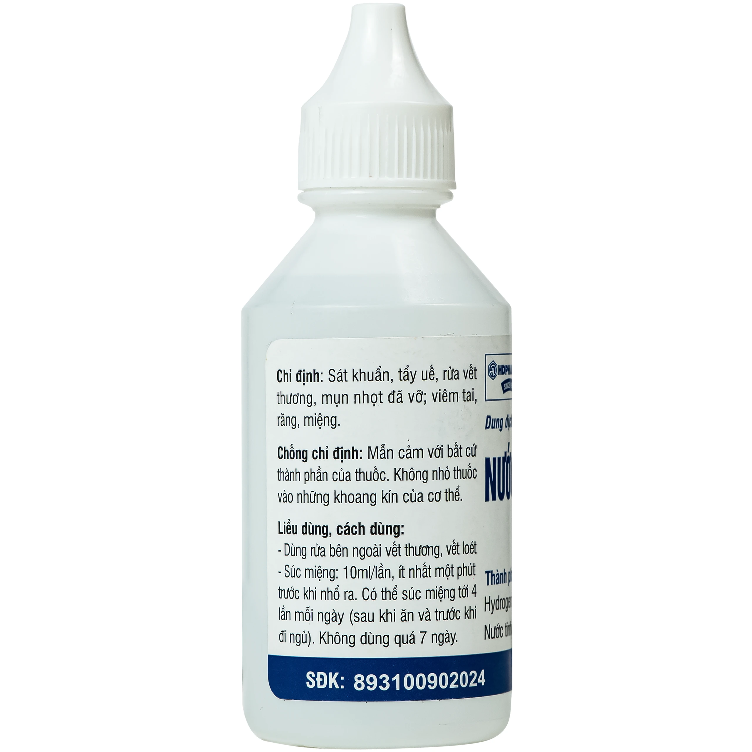 Nước Oxy Già 3% HD pharma sát khuẩn, tẩy uế, rửa vết thương, mụn nhọt đã vỡ, viêm tai, răng, miệng (Chai 50ml) 3