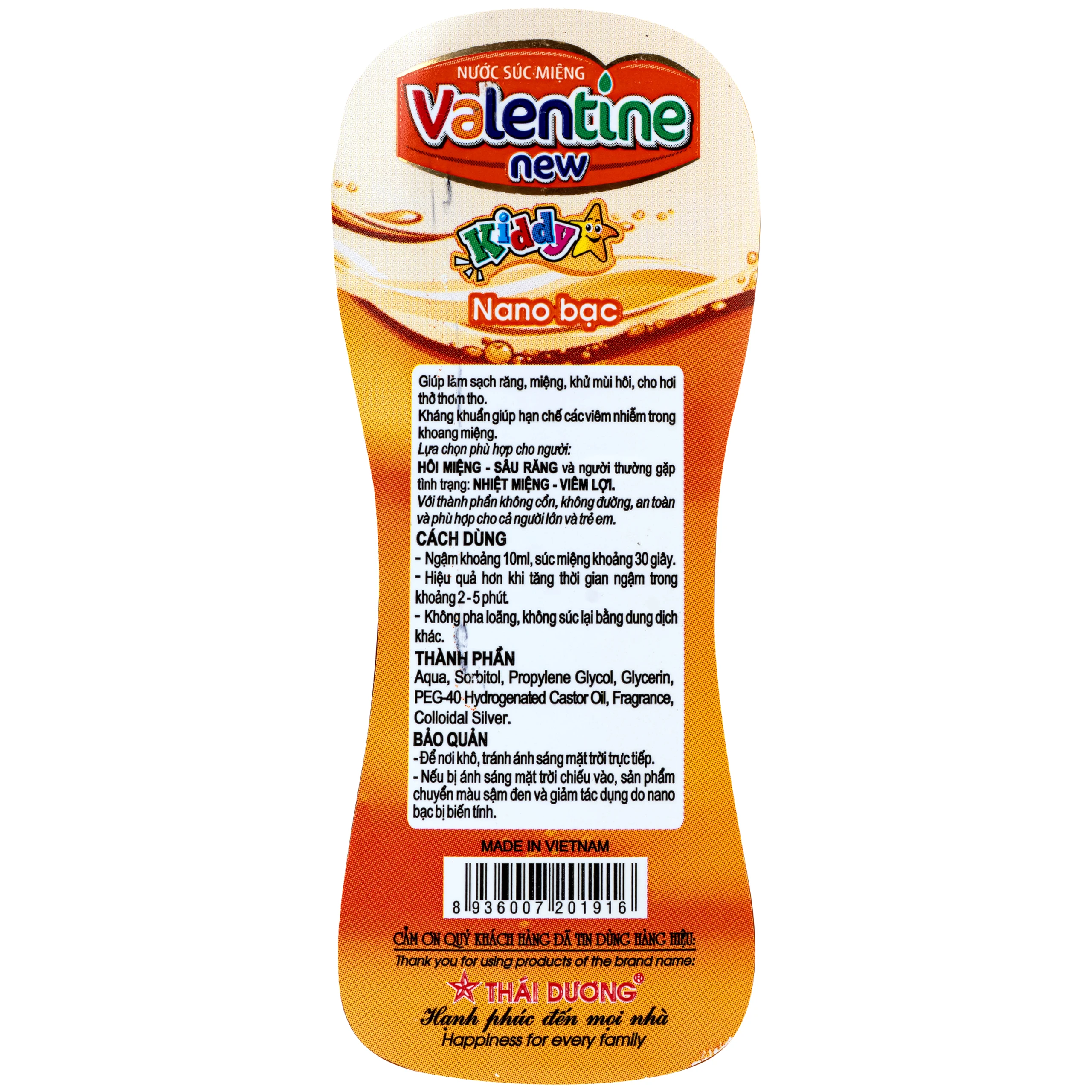 Nước súc miệng trẻ em ngừa sâu răng Valentine Kiddy Thái Dương 250ml 4