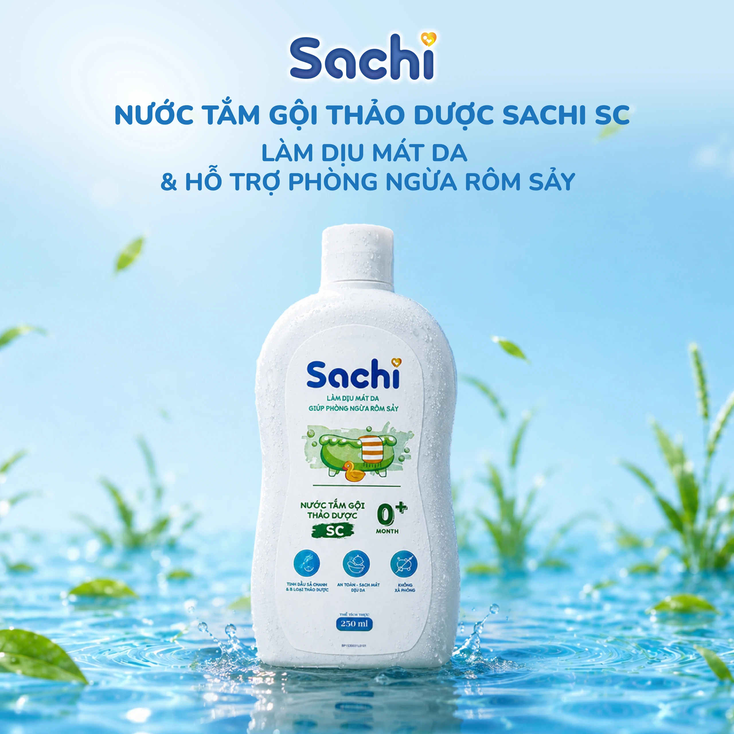 Nước tắm gội thảo dược Sachi Sả Chanh cho bé sơ sinh từ 0 tháng tuổi 250ml Giúp tránh muỗi, ngừa rôm sảy và mảng bám da đầu 2