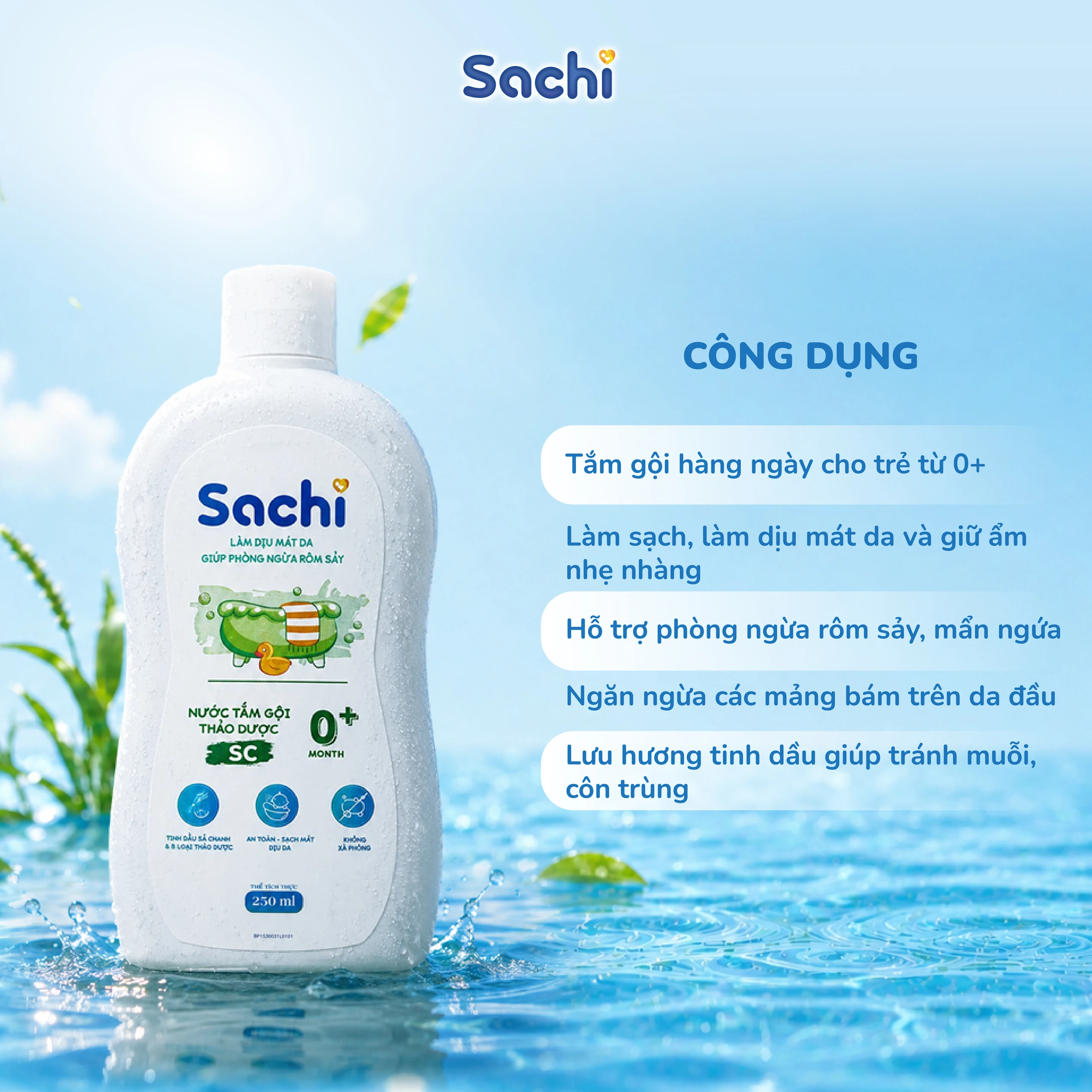 Nước tắm gội thảo dược Sachi Sả Chanh cho bé sơ sinh từ 0 tháng tuổi 250ml Giúp tránh muỗi, ngừa rôm sảy và mảng bám da đầu 3