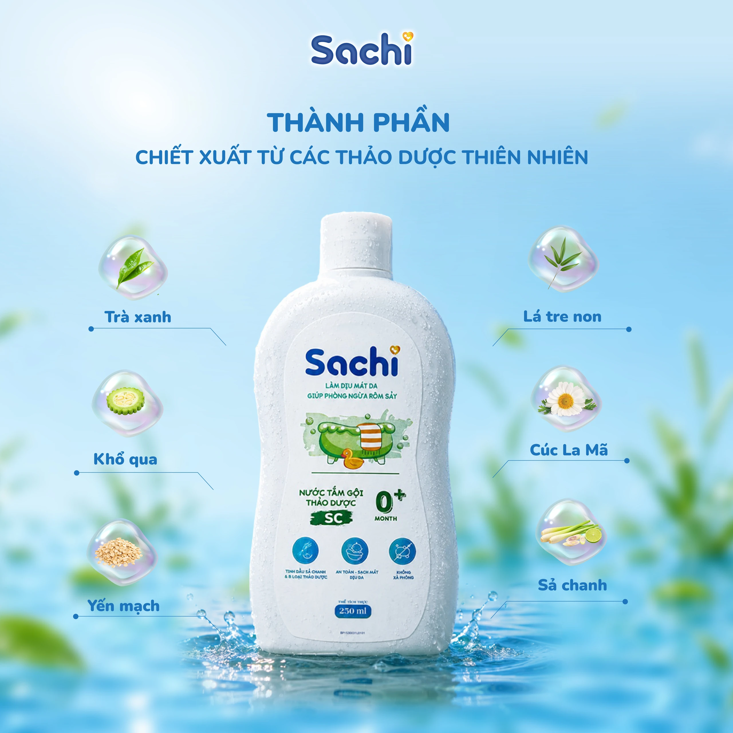 Nước tắm gội thảo dược Sachi Sả Chanh cho bé sơ sinh từ 0 tháng tuổi 250ml Giúp tránh muỗi, ngừa rôm sảy và mảng bám da đầu 4