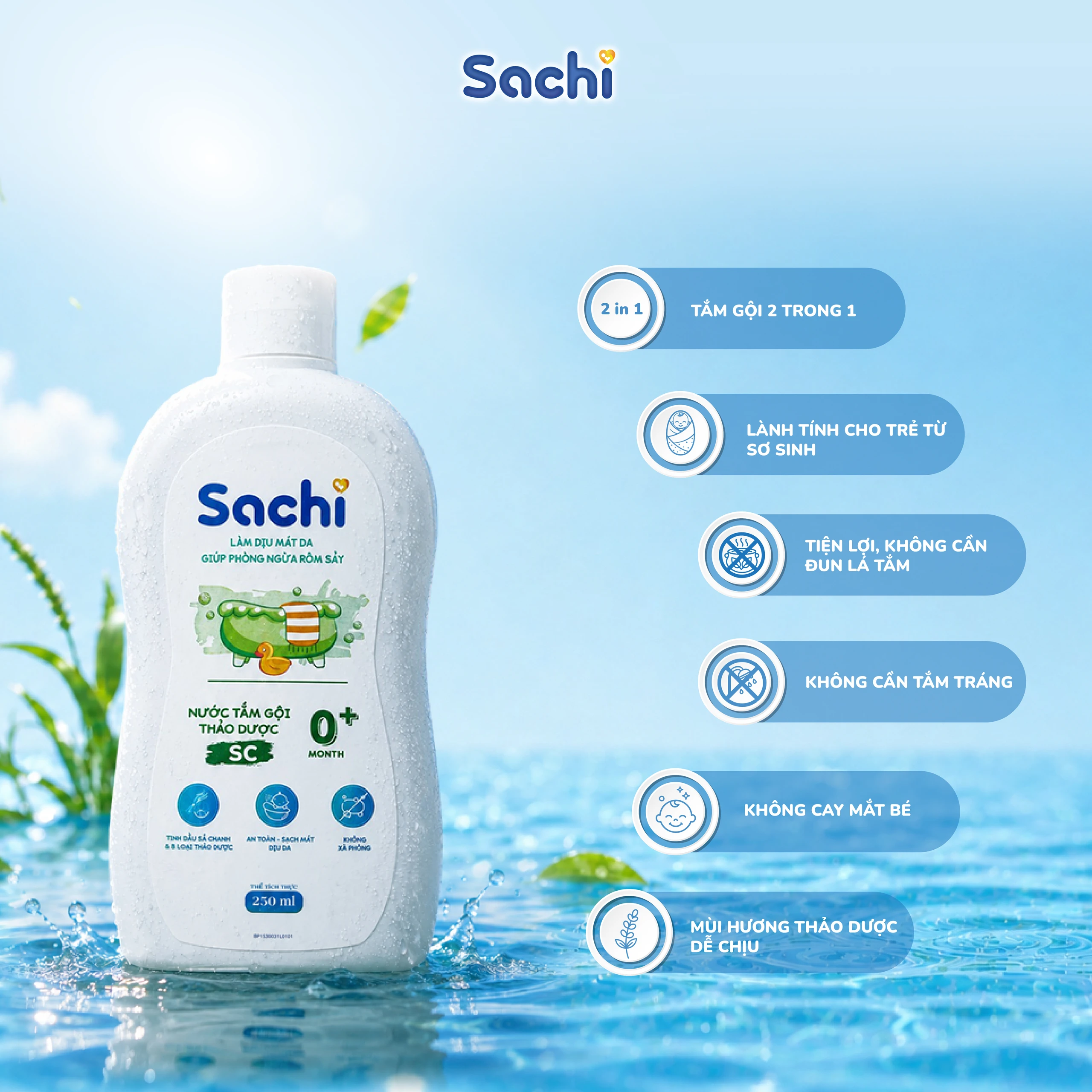 Nước tắm gội thảo dược Sachi Sả Chanh cho bé sơ sinh từ 0 tháng tuổi 250ml Giúp tránh muỗi, ngừa rôm sảy và mảng bám da đầu 5