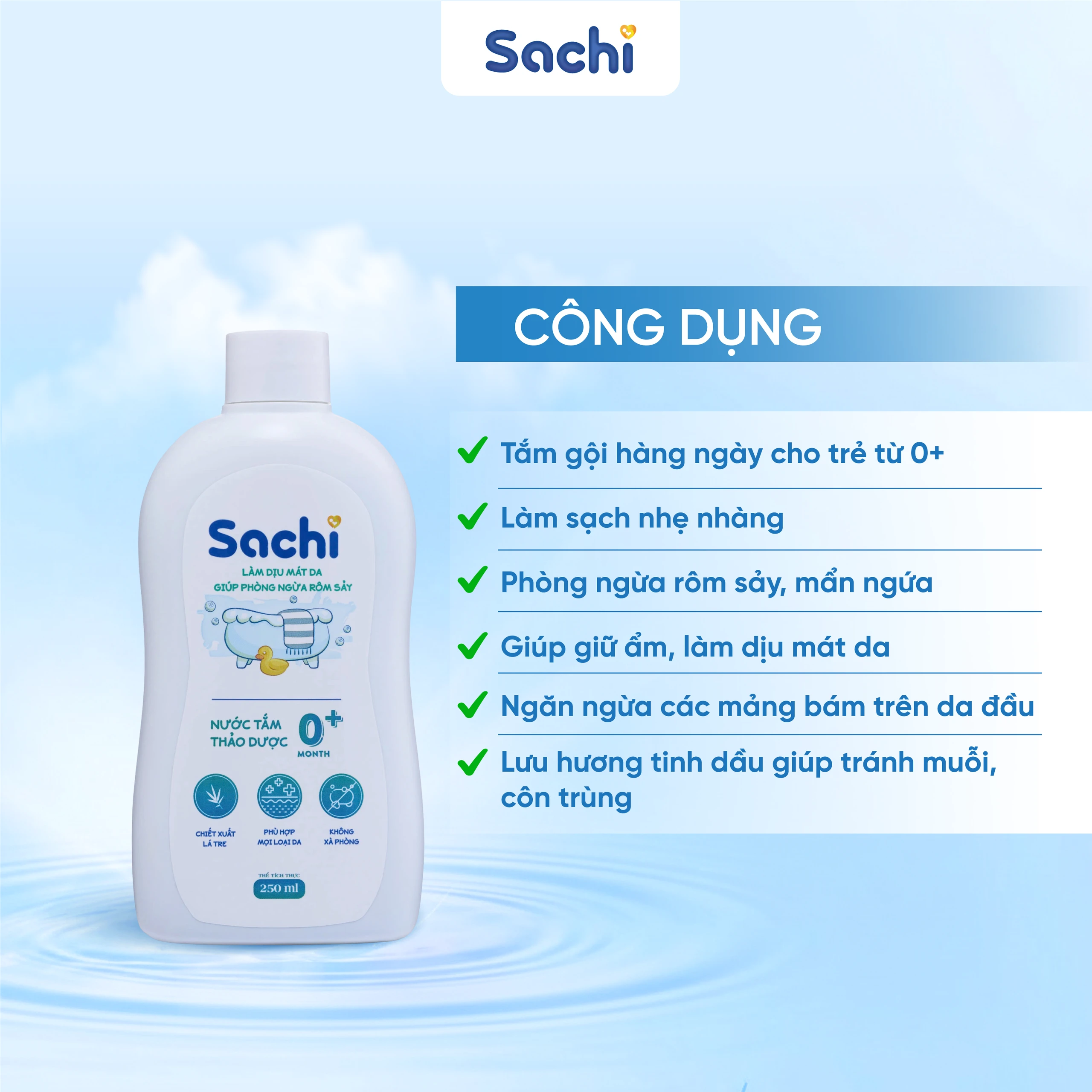 Nước tắm gội thảo dược Sachi cho bé sơ sinh từ 0 tháng tuổi 250ml Làm dịu mát da và phòng ngừa rôm sảy 3