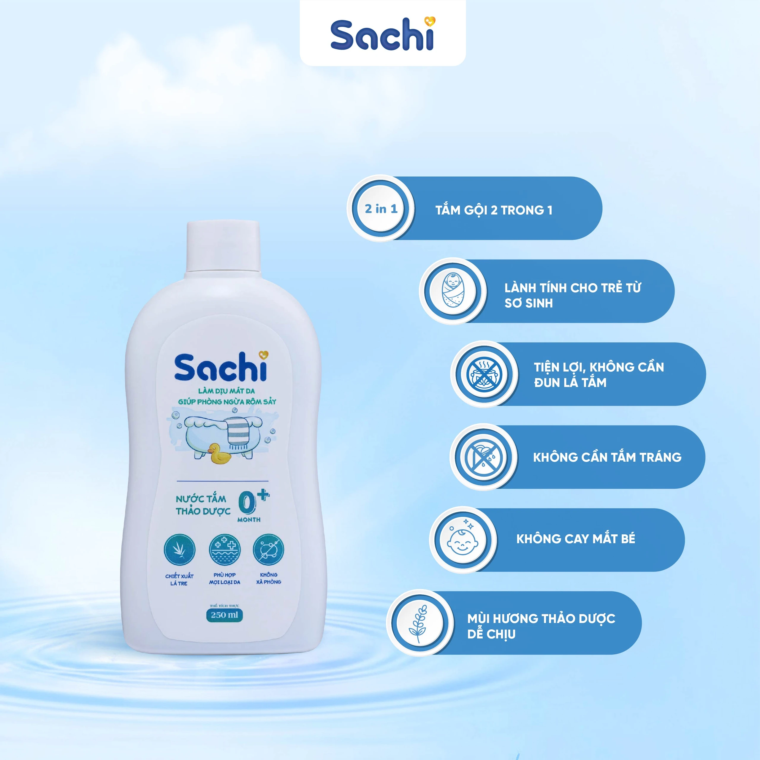 Nước tắm gội thảo dược Sachi cho bé sơ sinh từ 0 tháng tuổi 250ml Làm dịu mát da và phòng ngừa rôm sảy 5