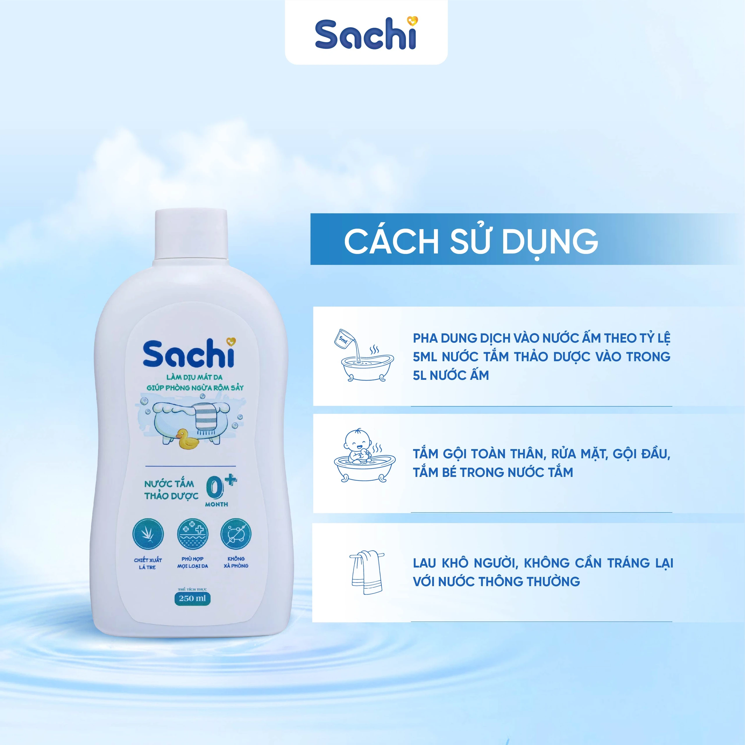 Nước tắm gội thảo dược Sachi cho bé sơ sinh từ 0 tháng tuổi 250ml Làm dịu mát da và phòng ngừa rôm sảy 6