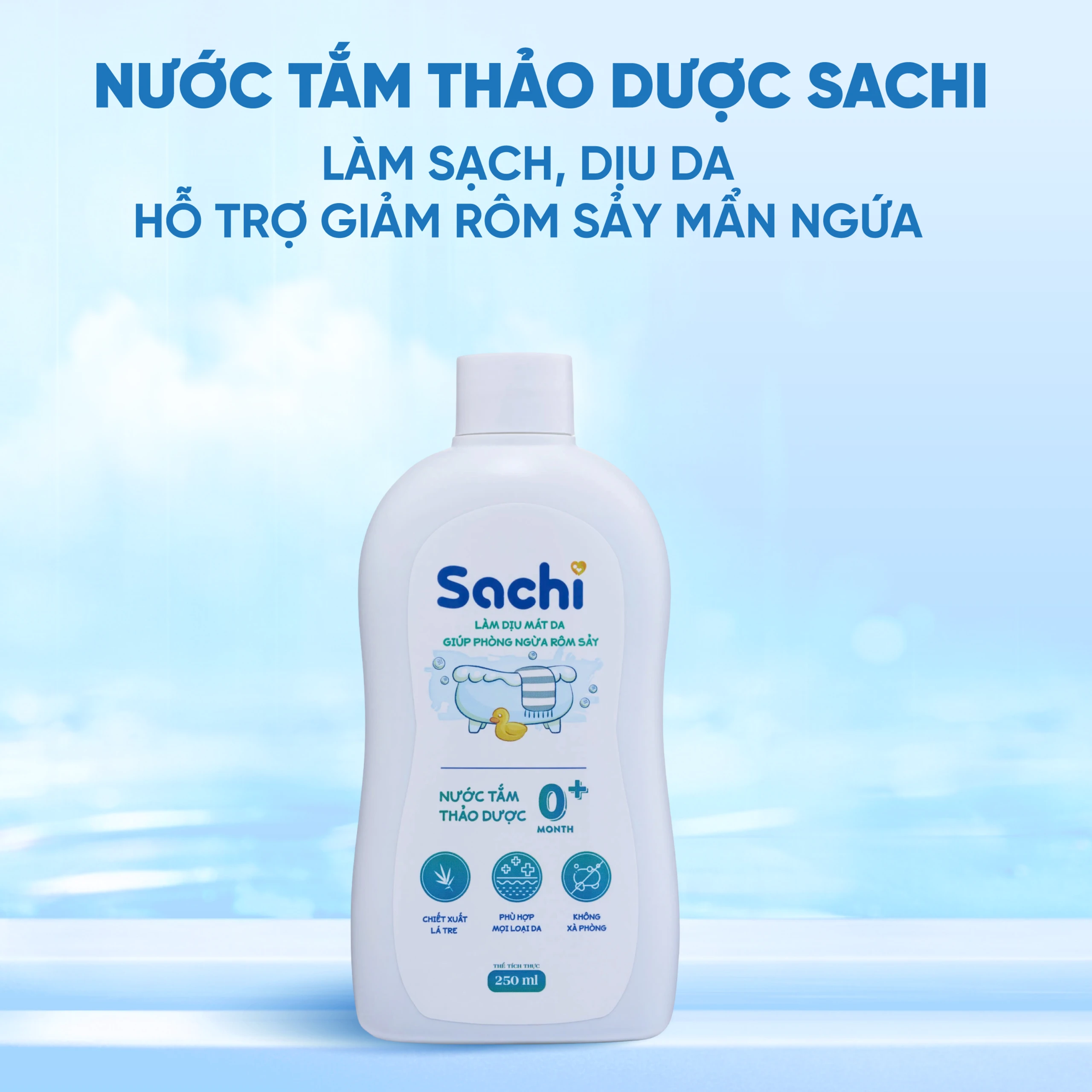 Nước tắm gội thảo dược cho bé Sachi Làm dịu mát da và phòng ngừa rôm sảy chai 250ml