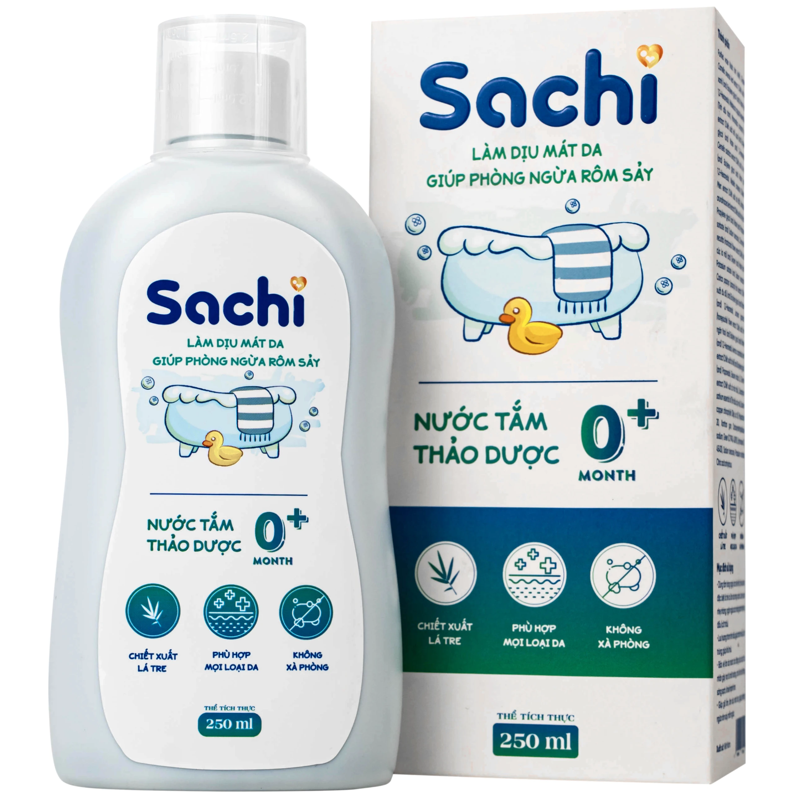 Nước tắm gội thảo dược cho bé Sachi Làm dịu mát da và phòng ngừa rôm sảy chai 250ml