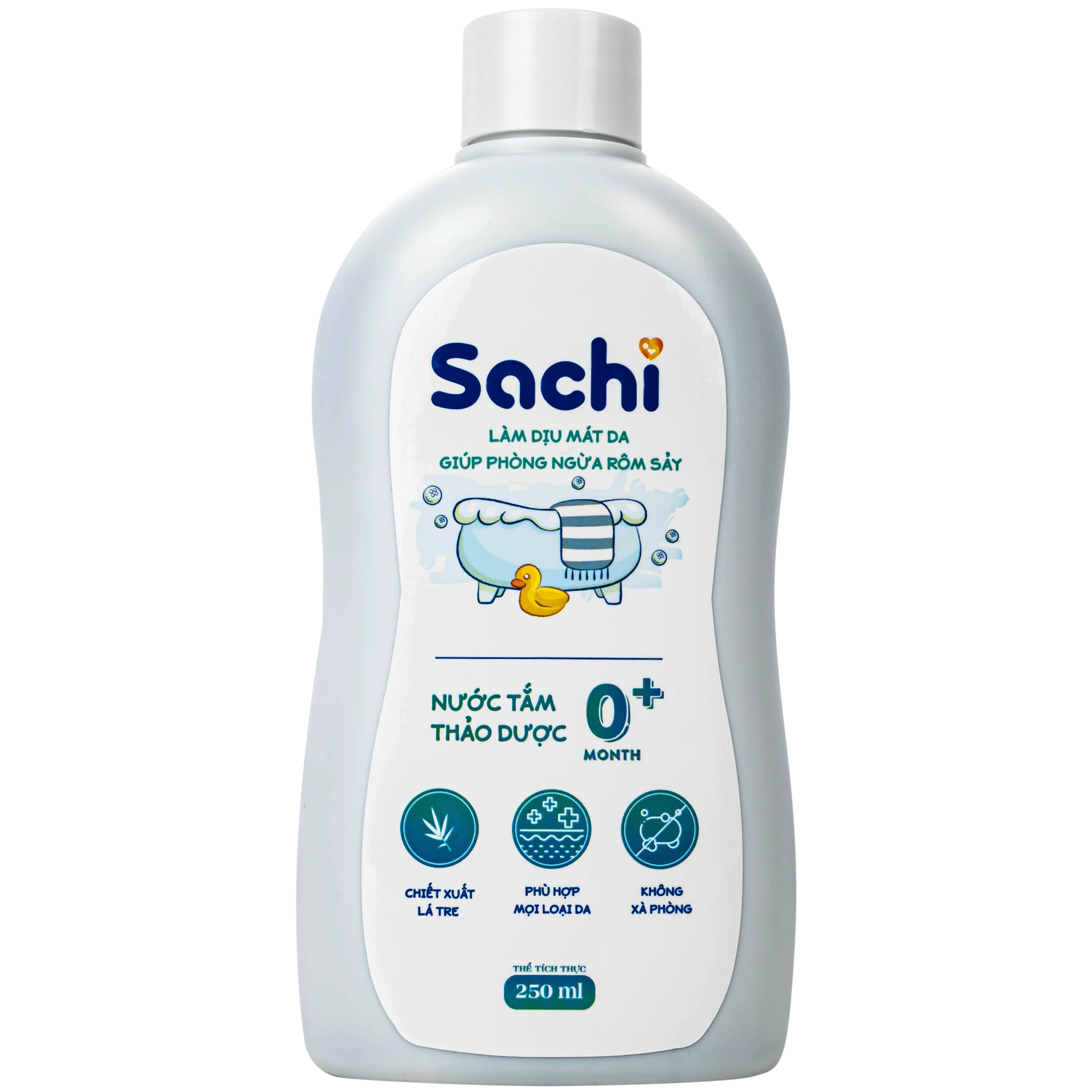 Nước tắm gội thảo dược cho bé Sachi Làm dịu mát da và phòng ngừa rôm sảy chai 250ml