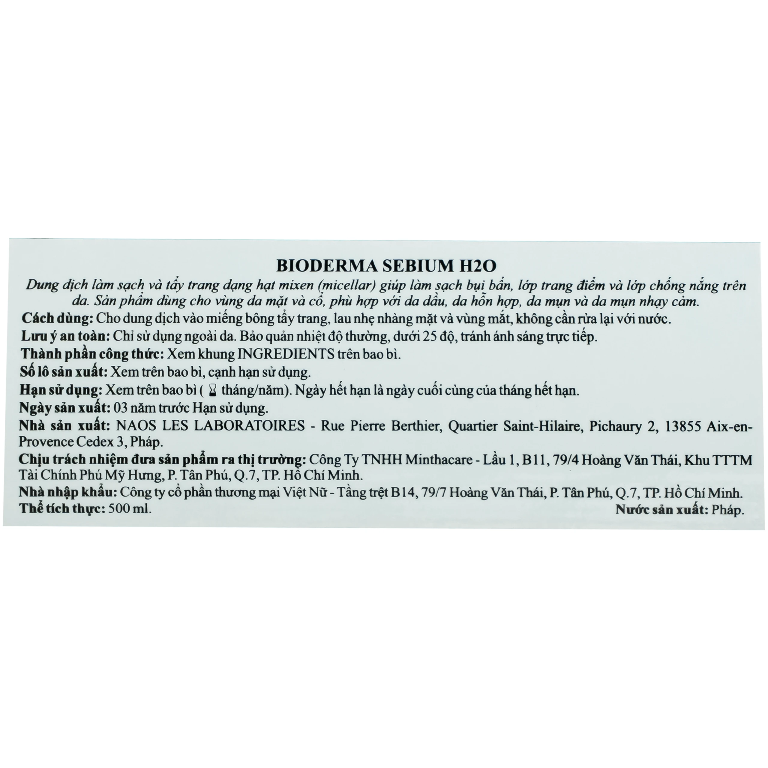 Nước tẩy trang Bioderma Sebium H2O dành cho da dầu và hỗn hợp (500ml) 9