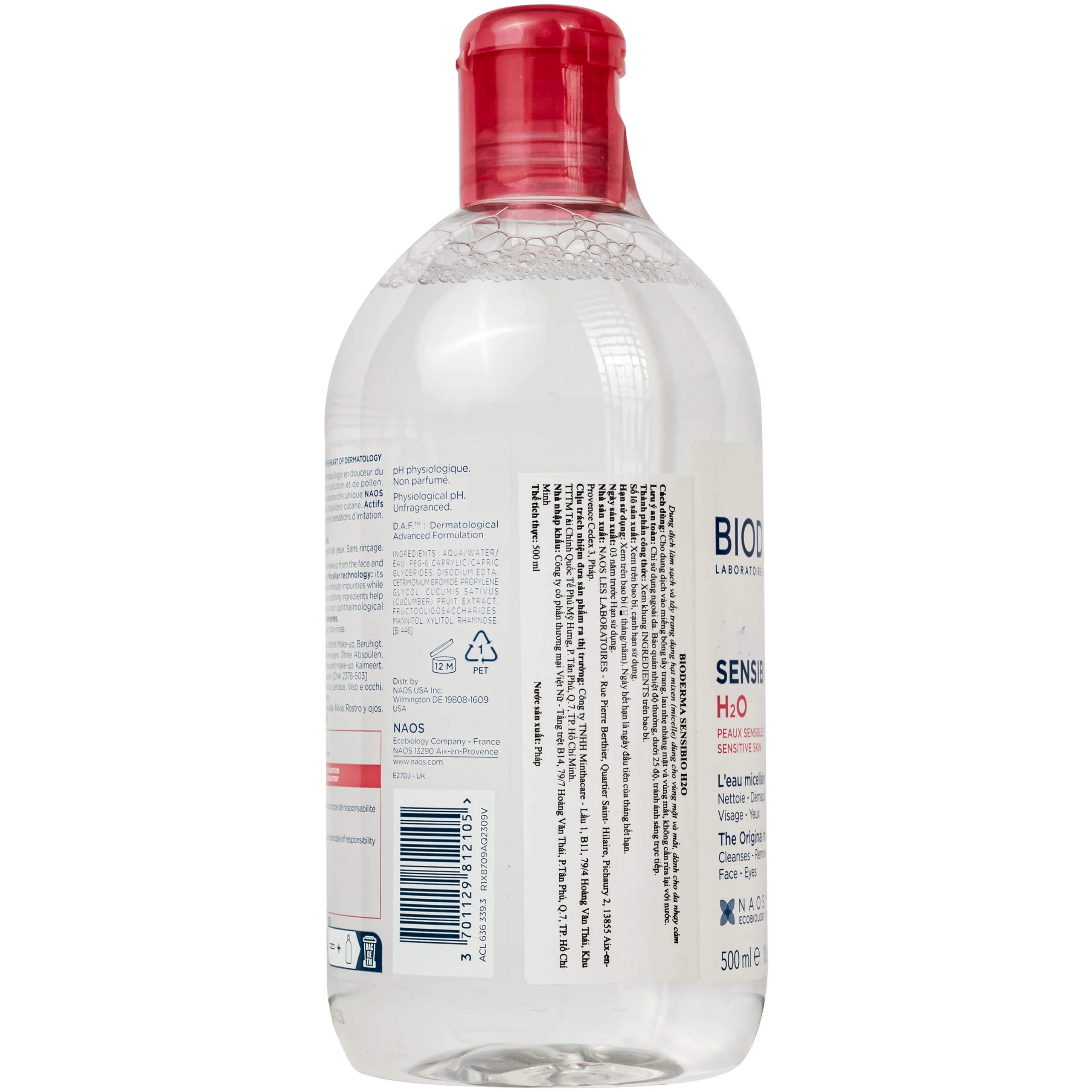 Nước tẩy trang cho da nhạy cảm Bioderma Sensibio H2O 500ml 8