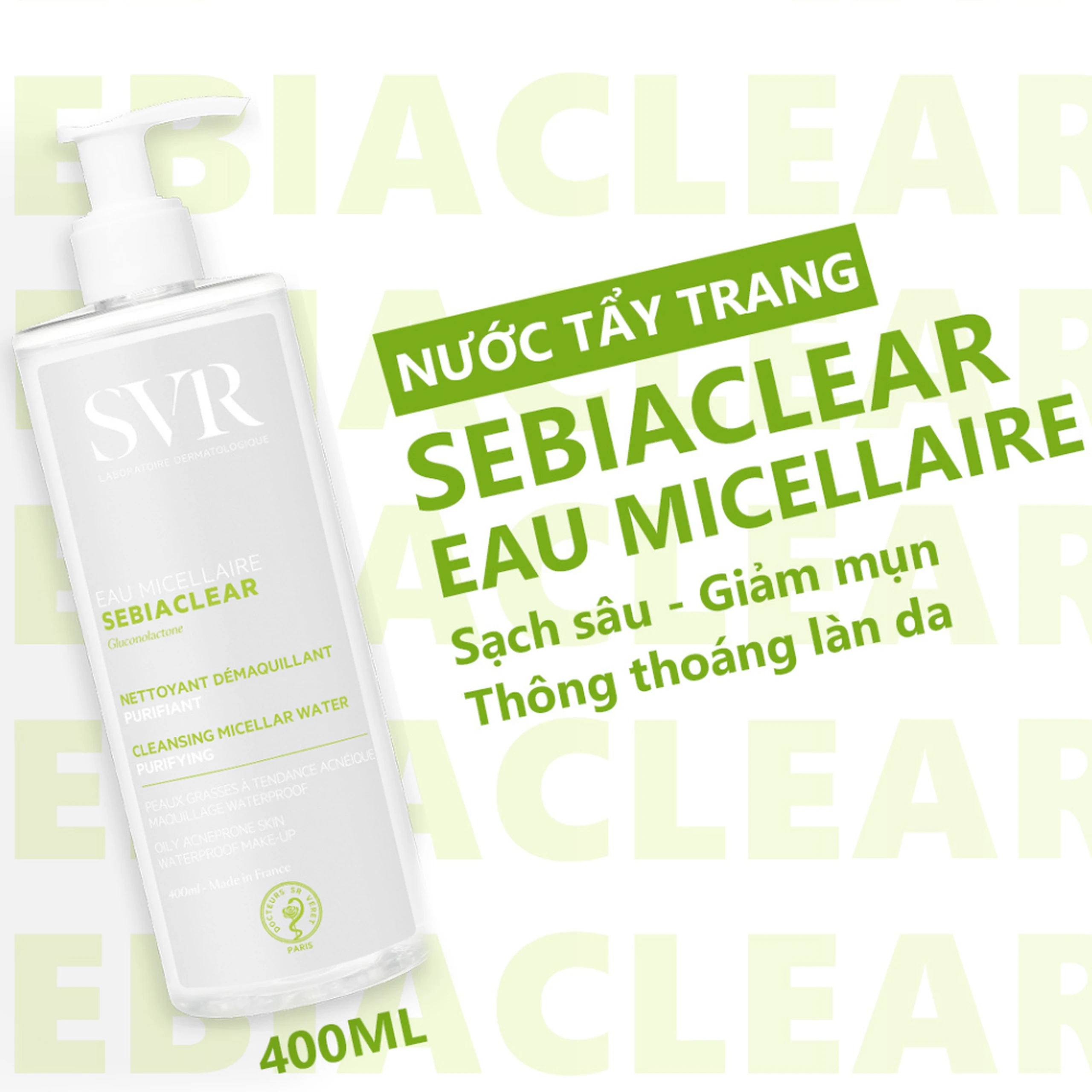 Nước tẩy trang SVR Eau Micellaire Sebiaclear làm sạch da và tẩy trang lớp trang điểm dành cho da dầu mụn (400ml) 2
